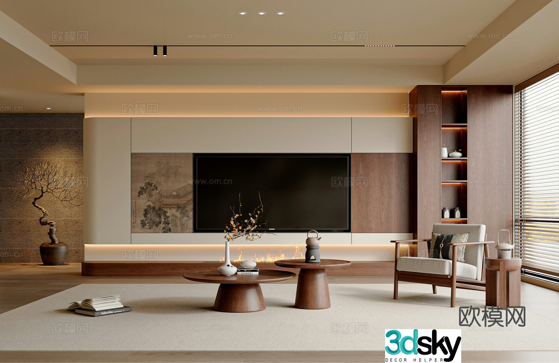 New Chinese style Song style living room Chinese style living room TV cabinet coffee table leisure chair 3D model
