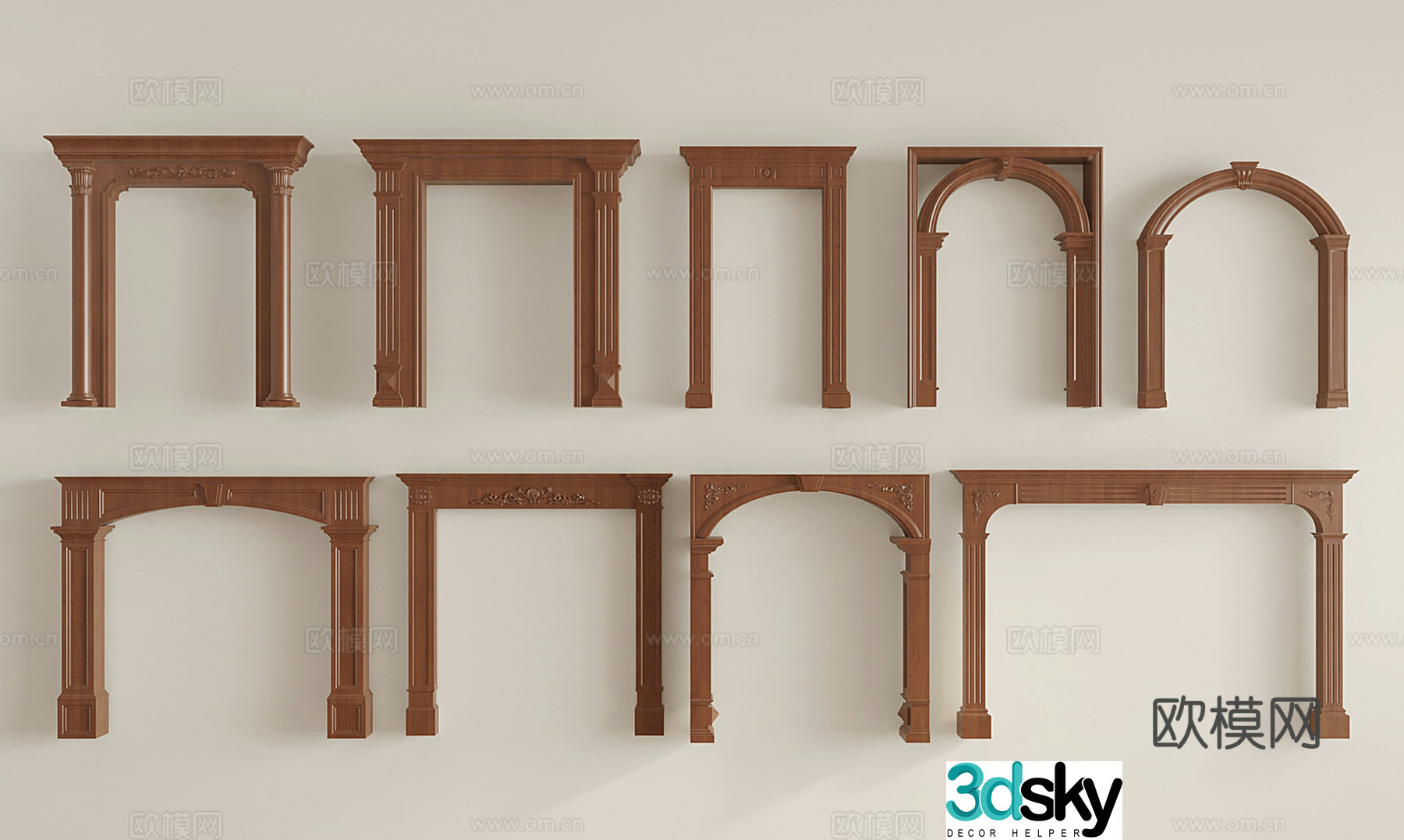 French door cover arc pass arc door hole carved door lintel arch 3D model