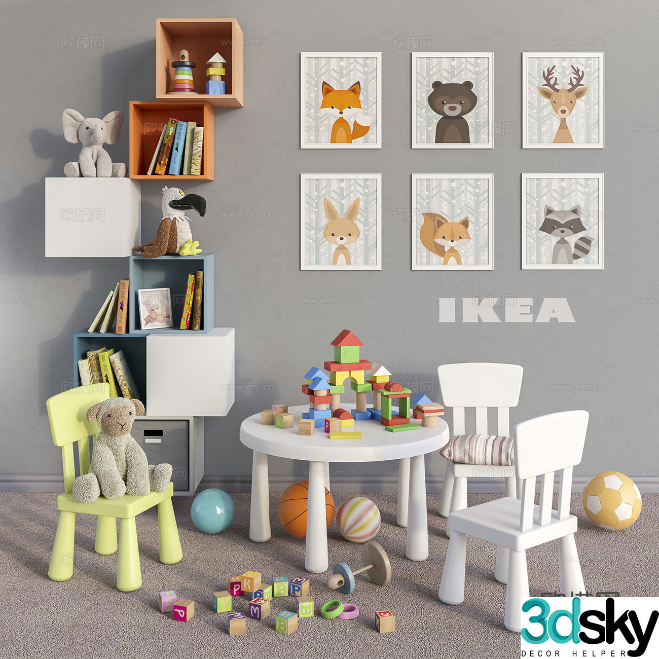 Children’s table chair and toys 3d model
