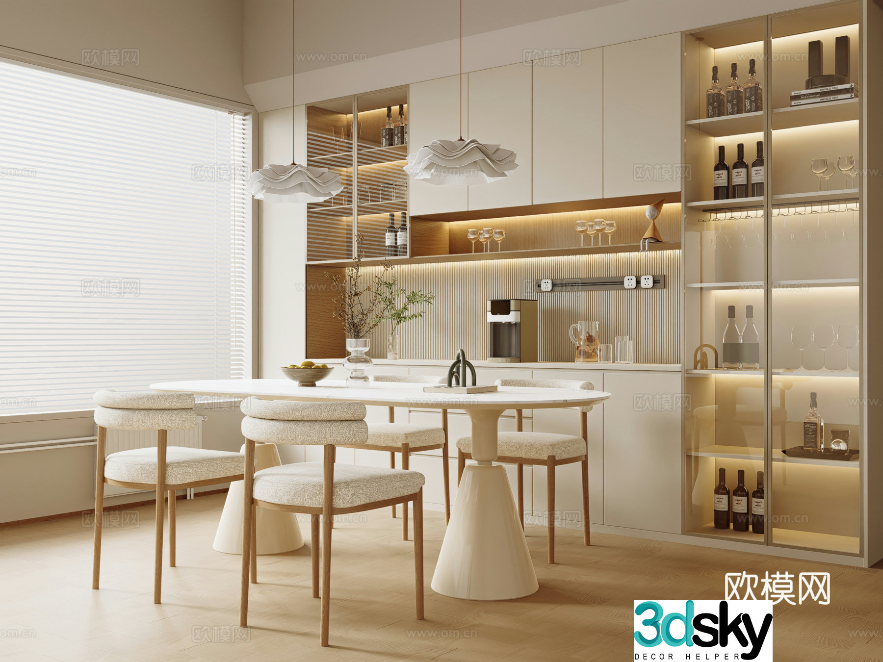 Modern Cream Home Restaurant Open Restaurant 3D Model