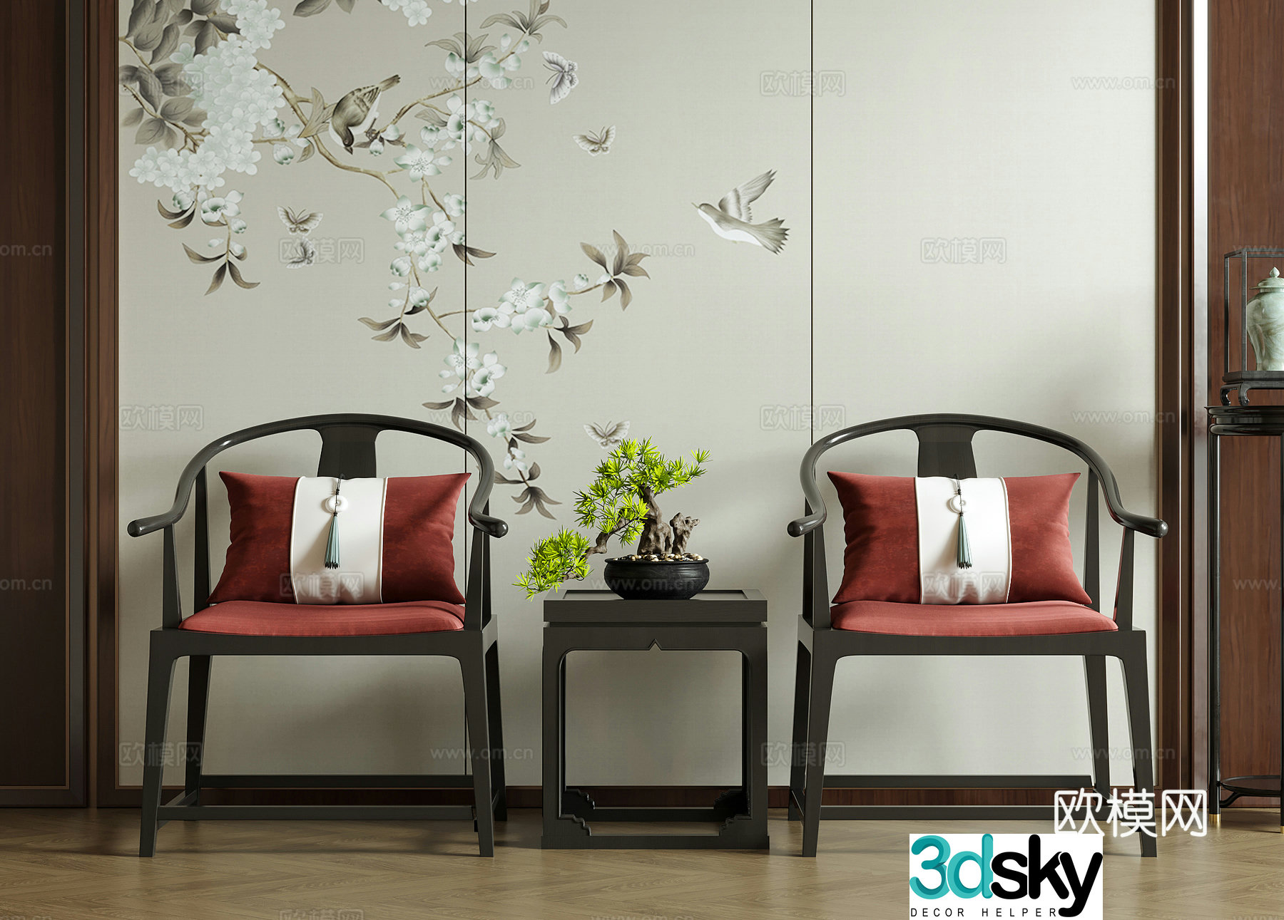 New Chinese style single chair tea chair leisure chair book chair 3d model