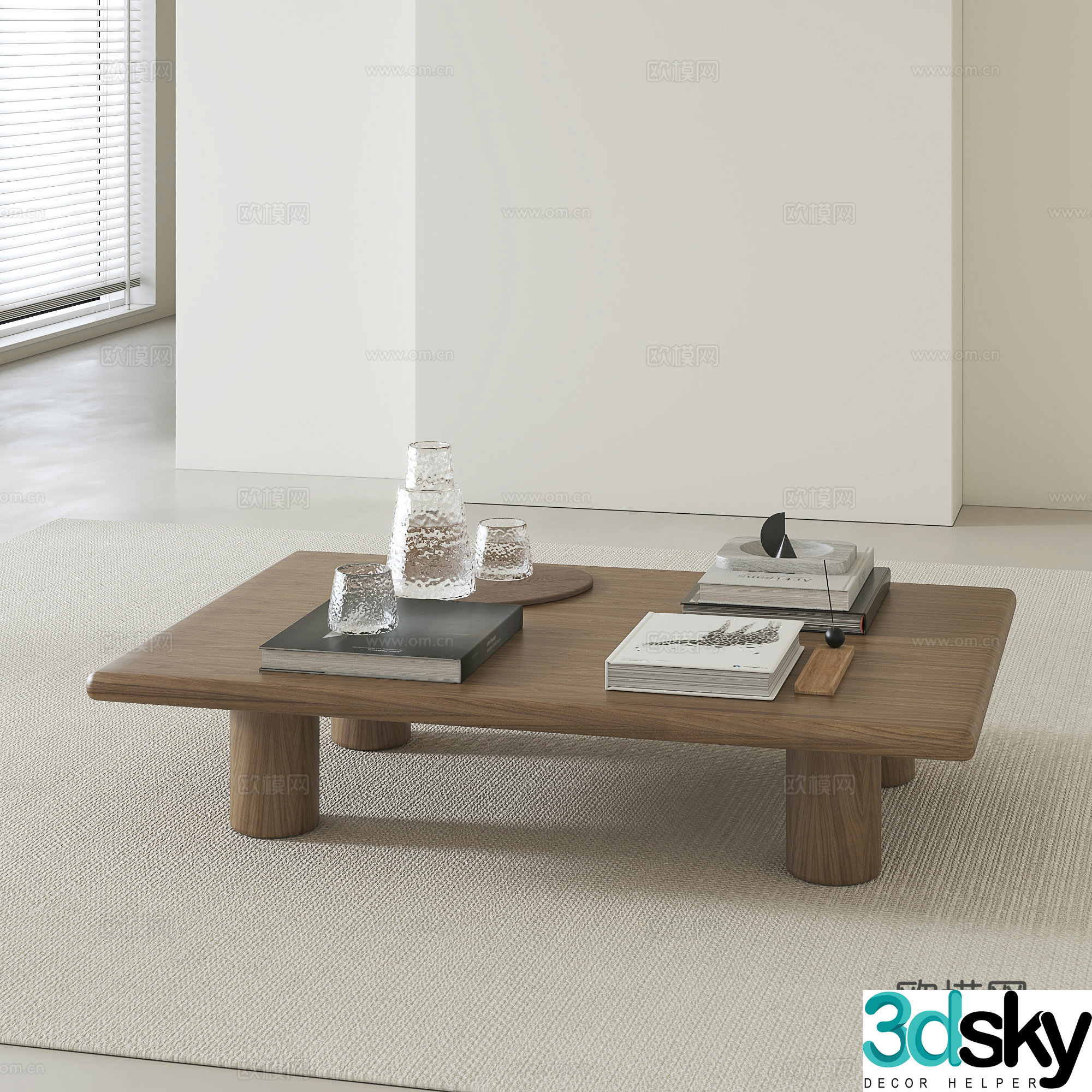 Modern medieval solid wood coffee table 3D model