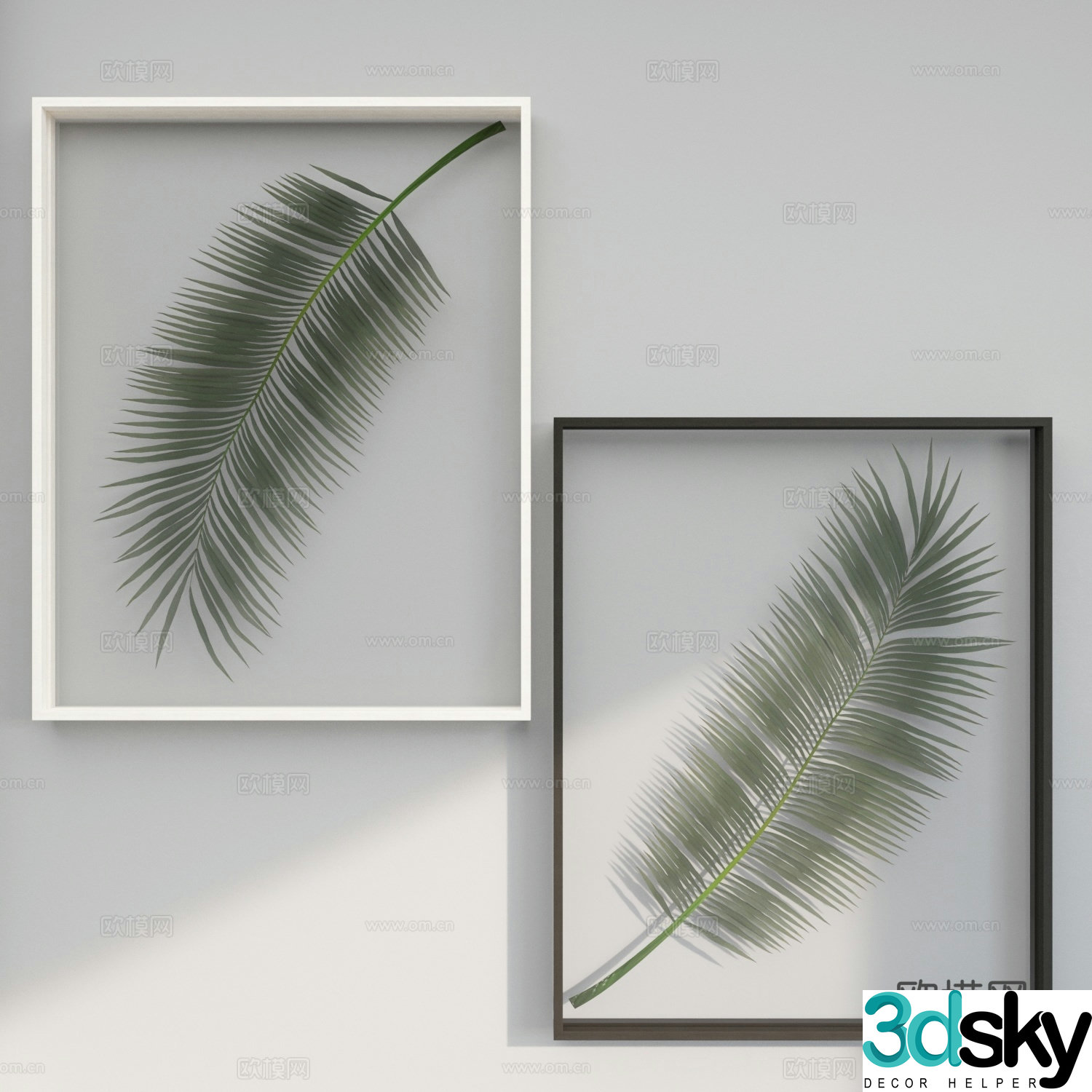 Modern green leaf decorative painting 3d model
