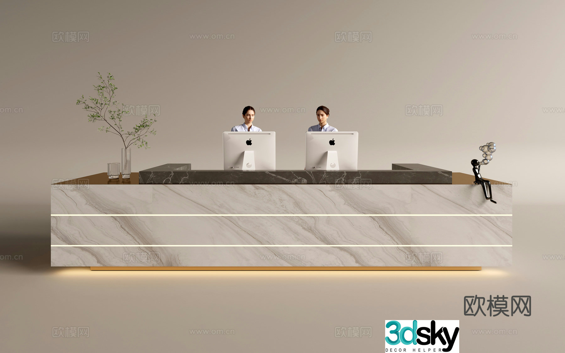 Modern company front desk reception area bar reception desk service desk 3d model