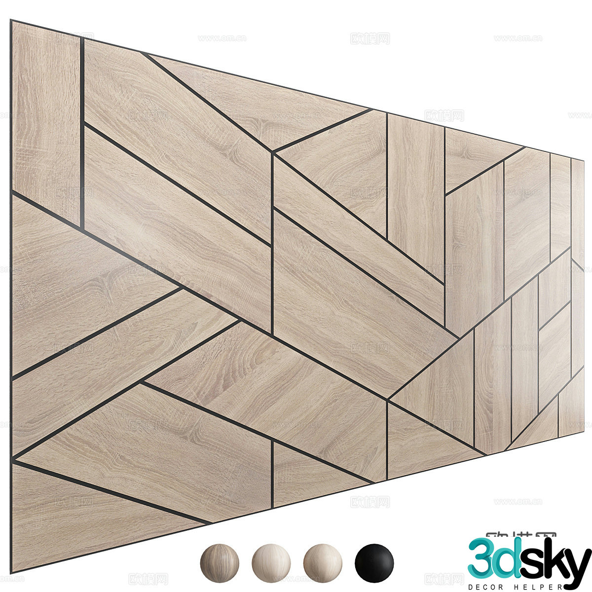 Modern wood veneer wall panel background wall 3d model