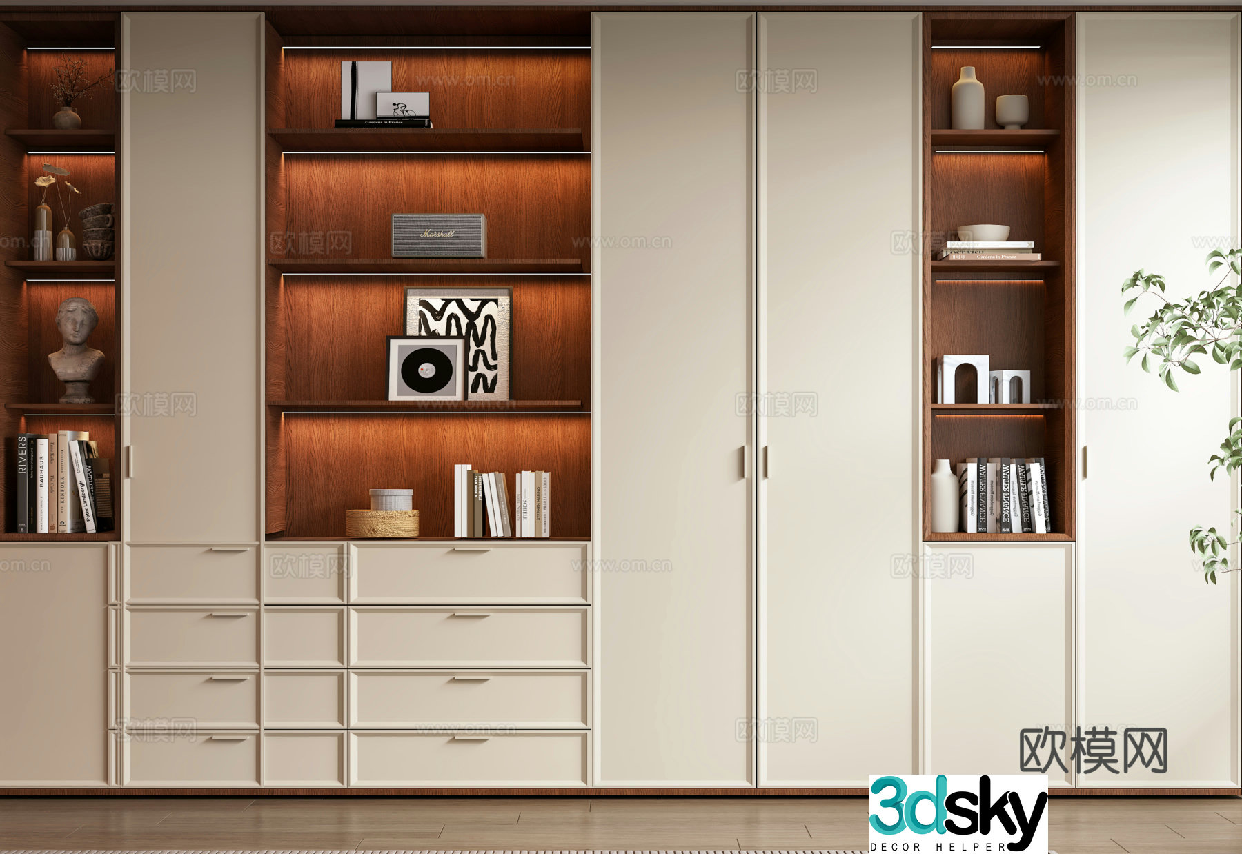 Modern medieval style bookcase 3d model