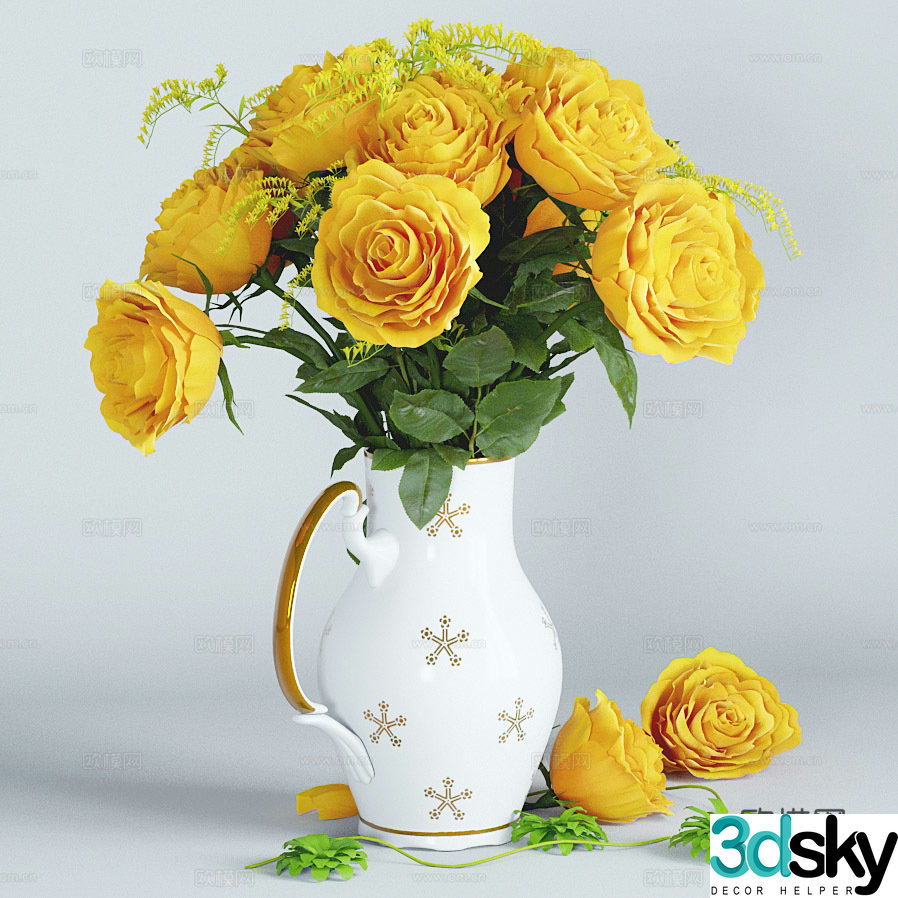 Yellow flower vase 3d model