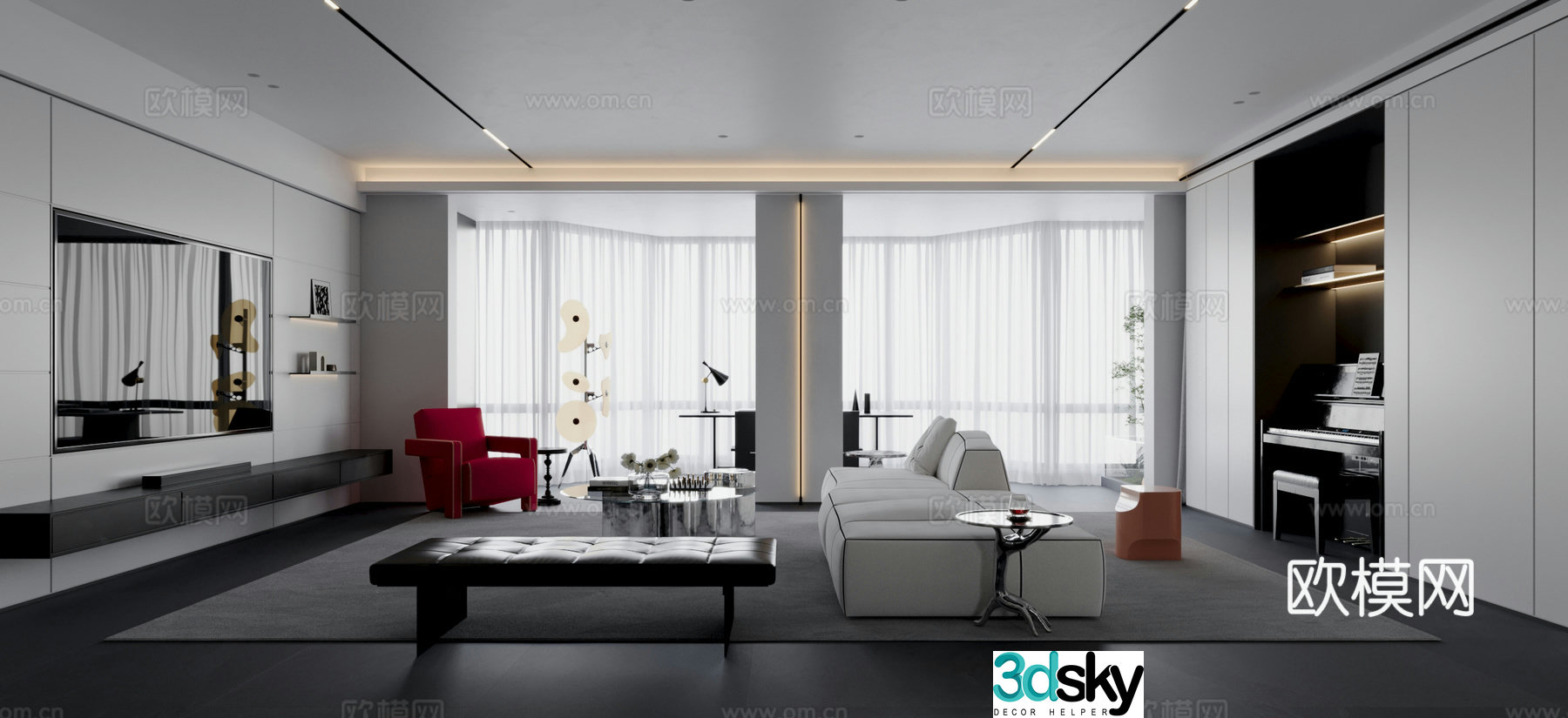 Modern living and dining room sofa coffee table carpet dining table 3d model