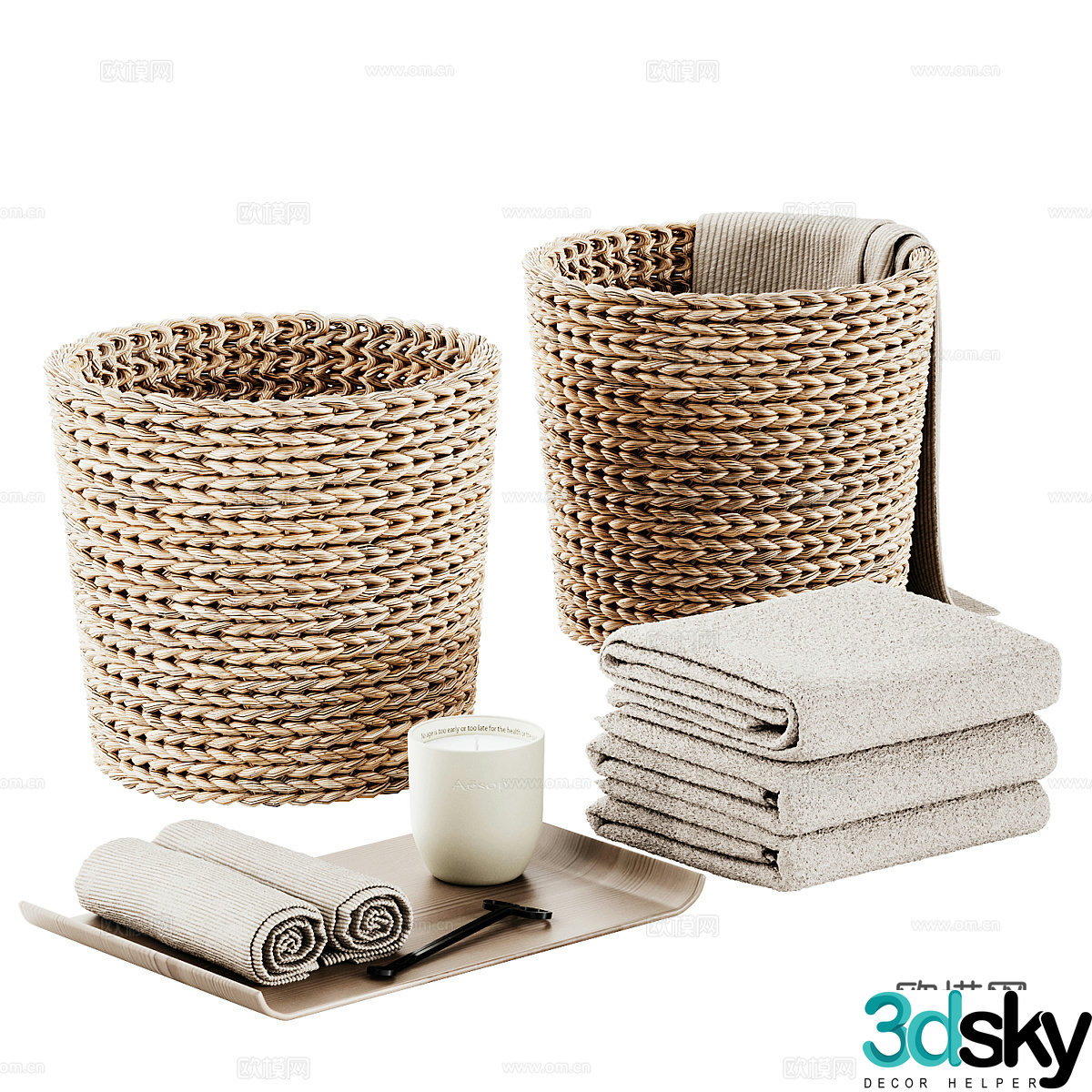 New Chinese style laundry basket storage basket wicker basket 3D model