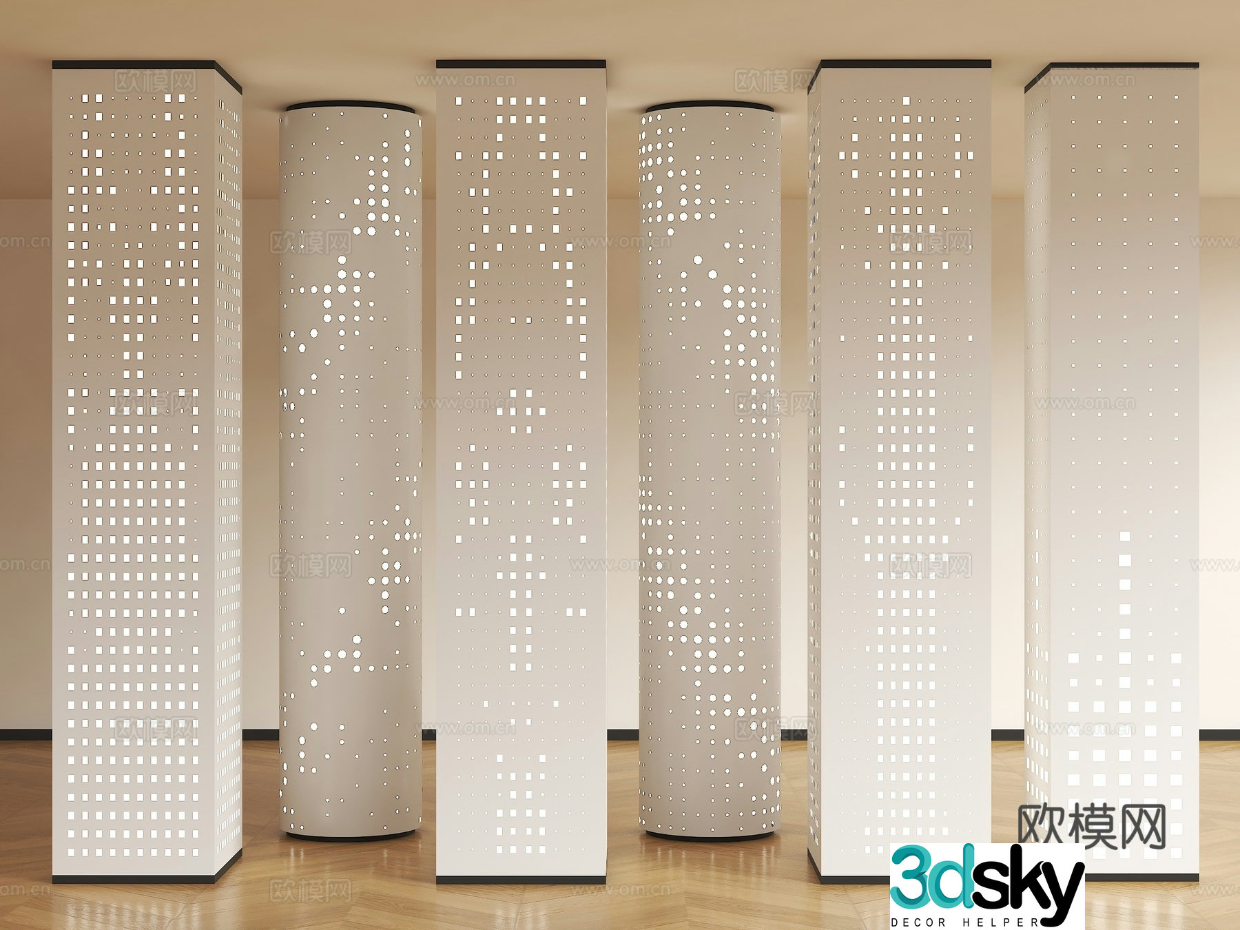 Modern punching column Hollow column Hollow square column Gradient perforated column Luminous decorative column 3D model