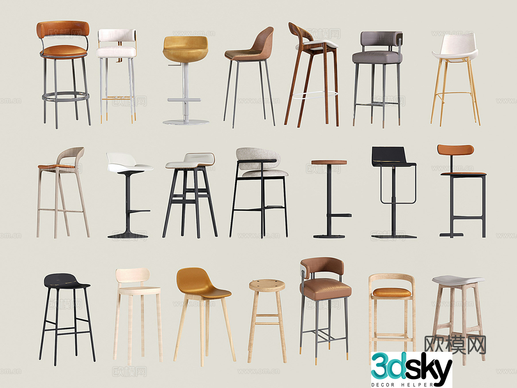 Modern simple bar chair stainless steel bar chair high chair bar stool bar stool 3D model