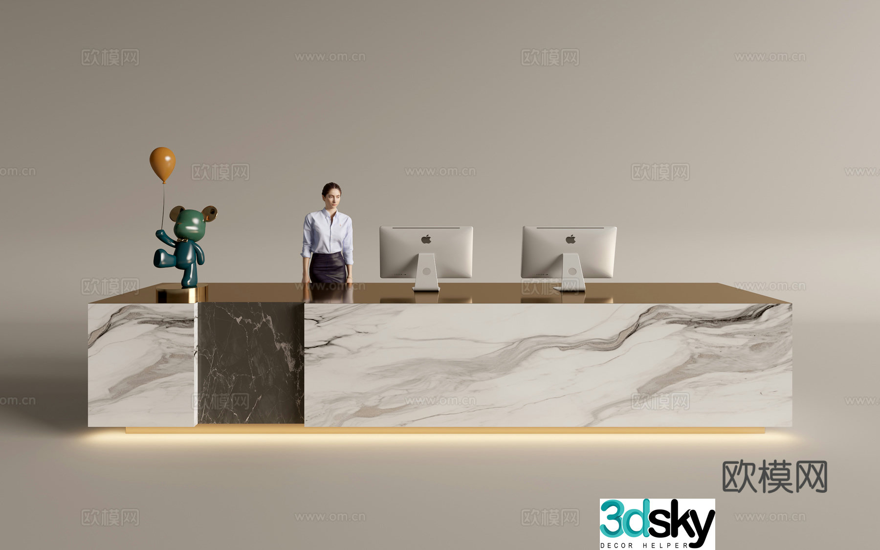 Modern company front desk reception area bar reception desk service desk 3d model