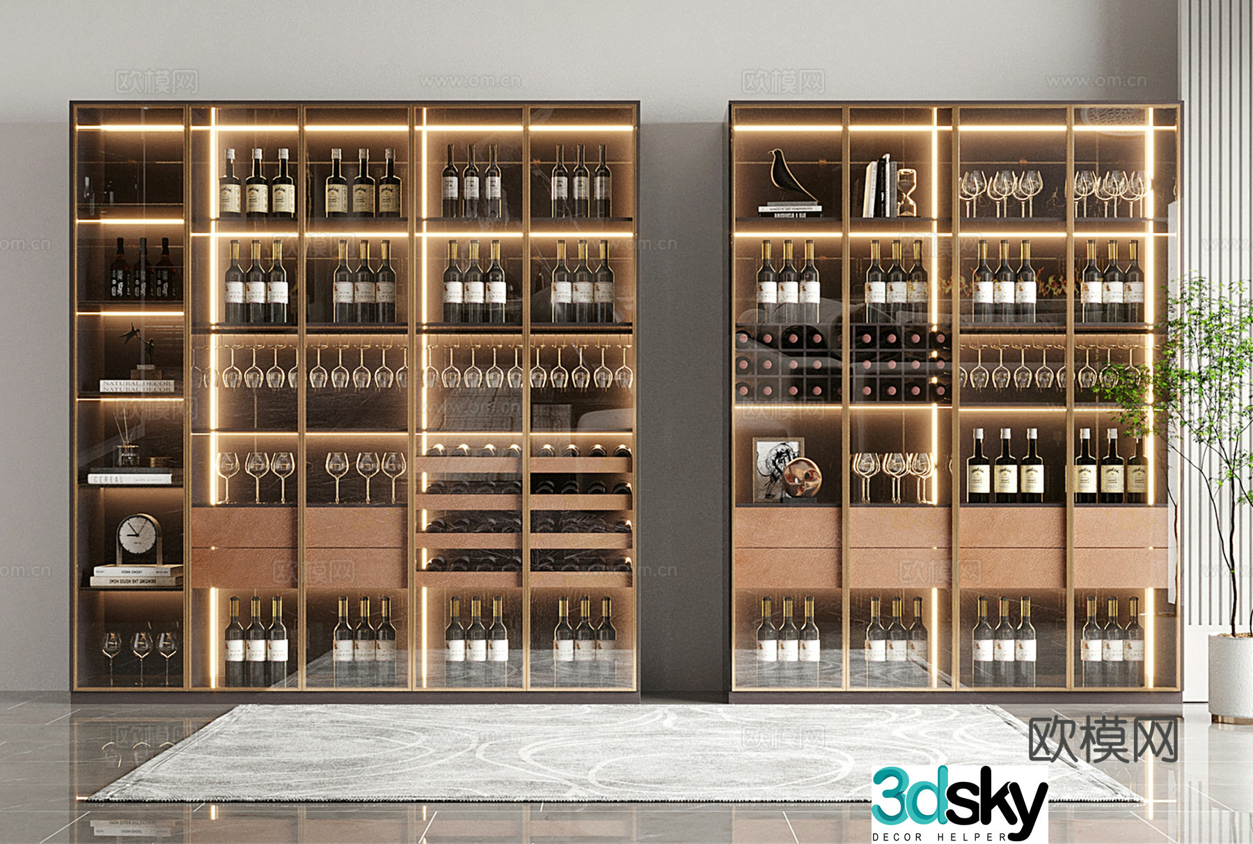 Modern wine cabinet full glass cabinet door 3D model