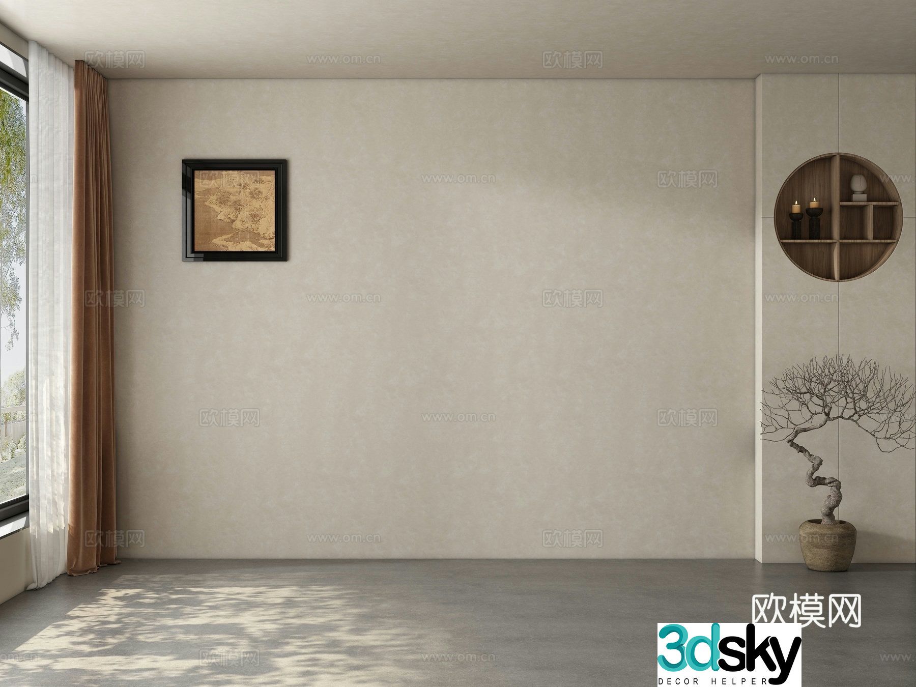 Middle style restaurant tea room background wall 3d model