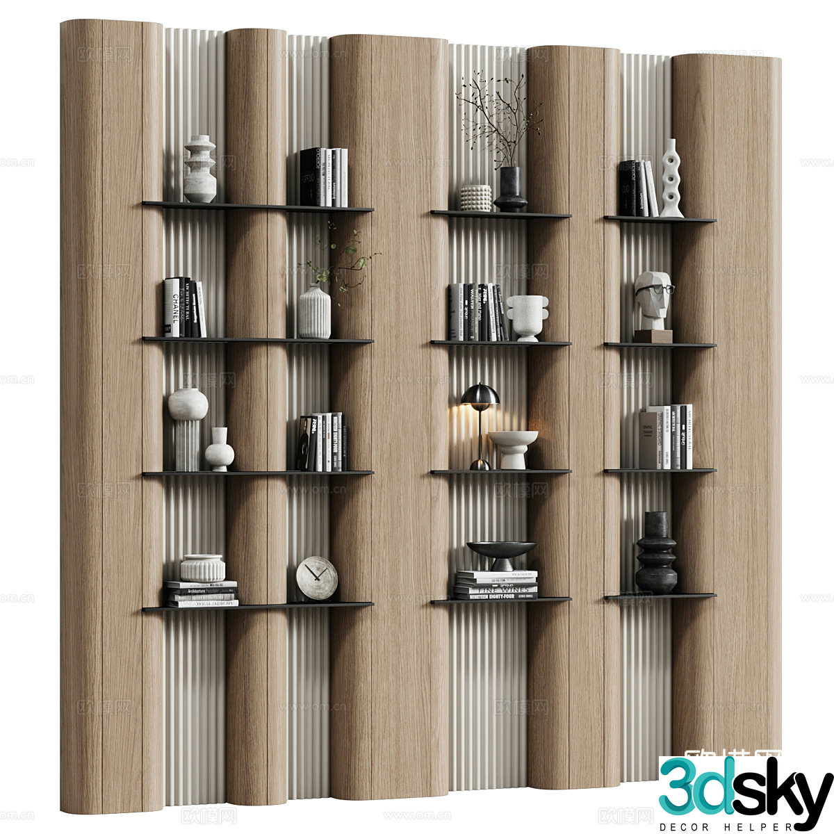Modern Italian Minimalist decorative bookshelf 3D model