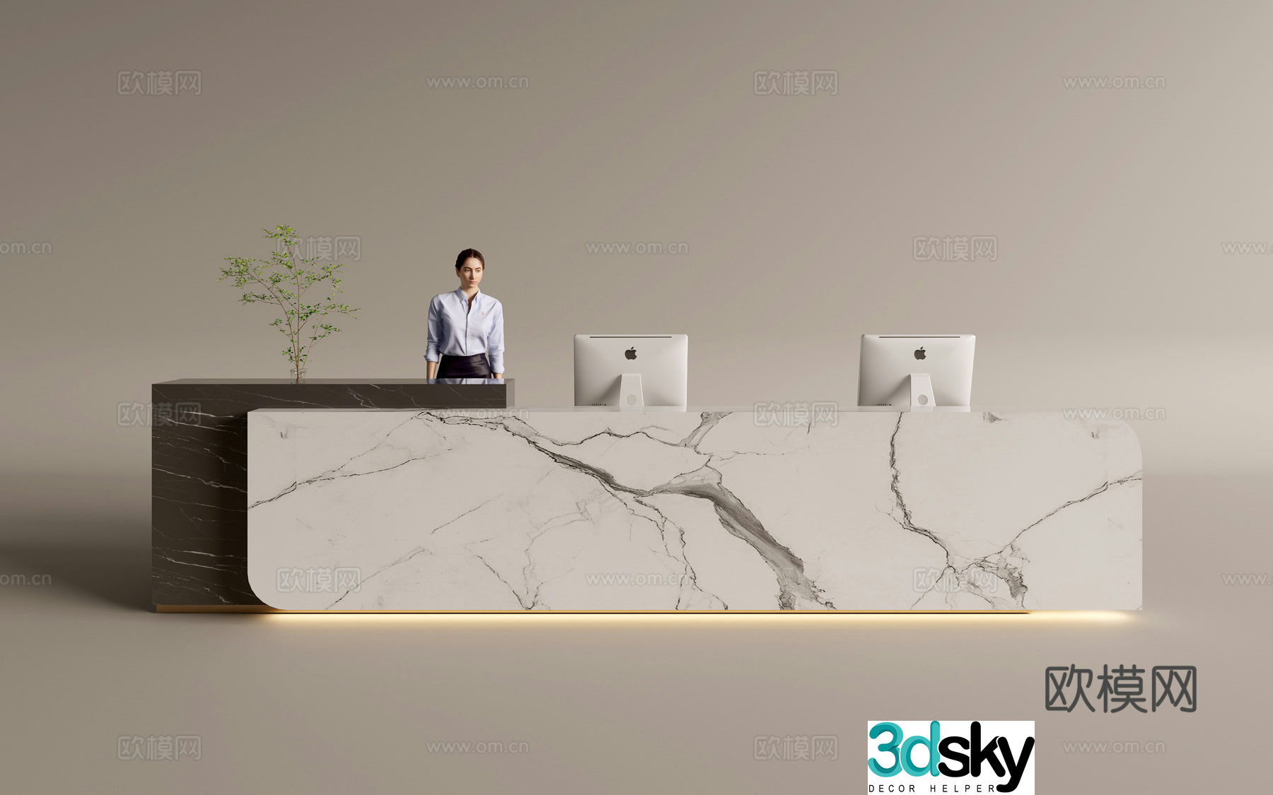 Modern company front desk reception area bar reception desk service desk 3d model