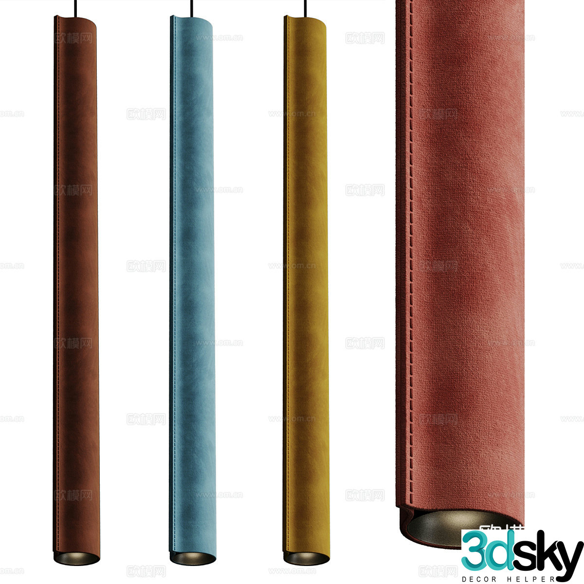 Modern light luxury leather decorative chandelier 3d model
