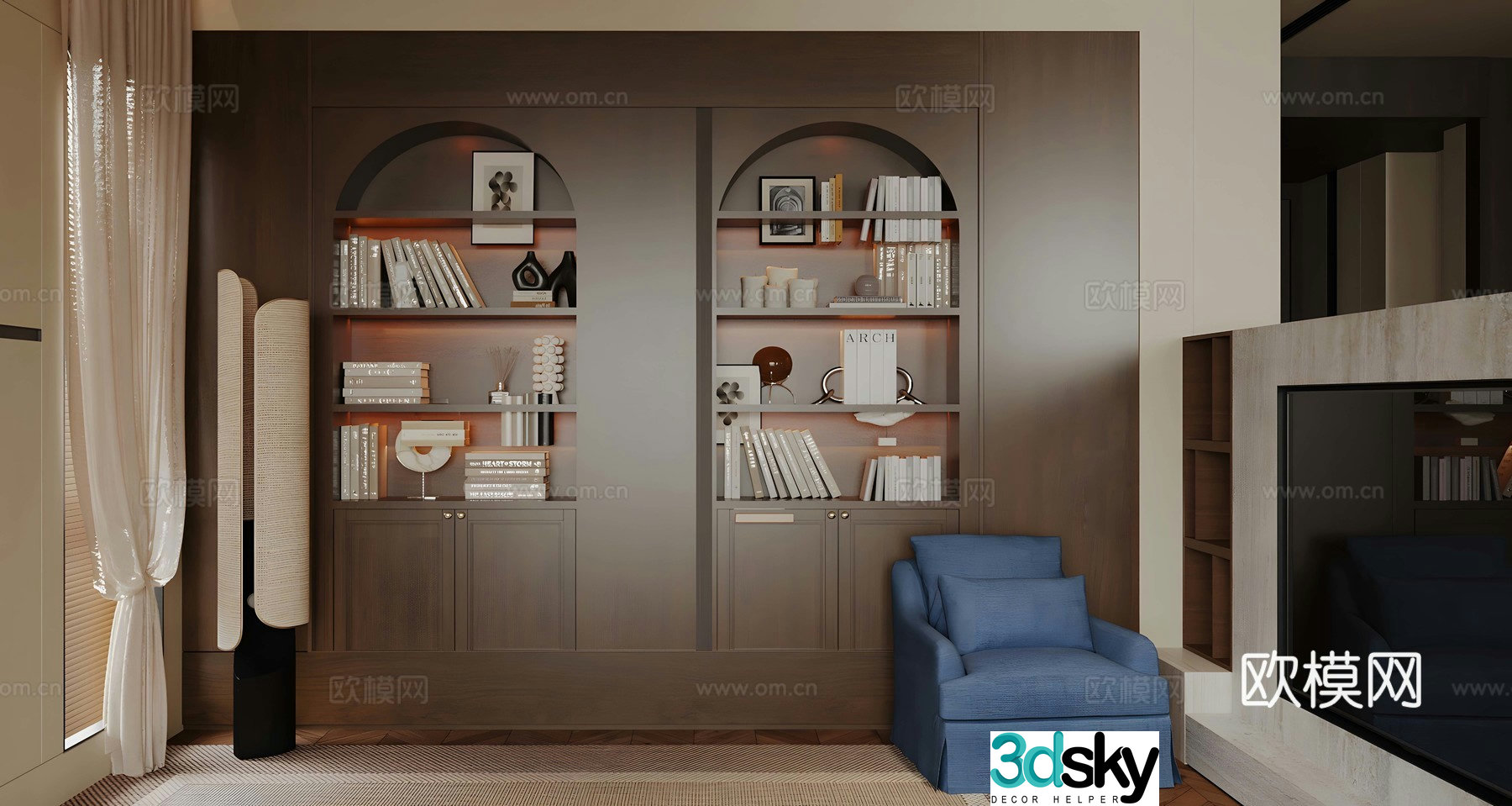 Medium style study living room and study medium style single sofa medium style leisure chair sofa chair 3d model