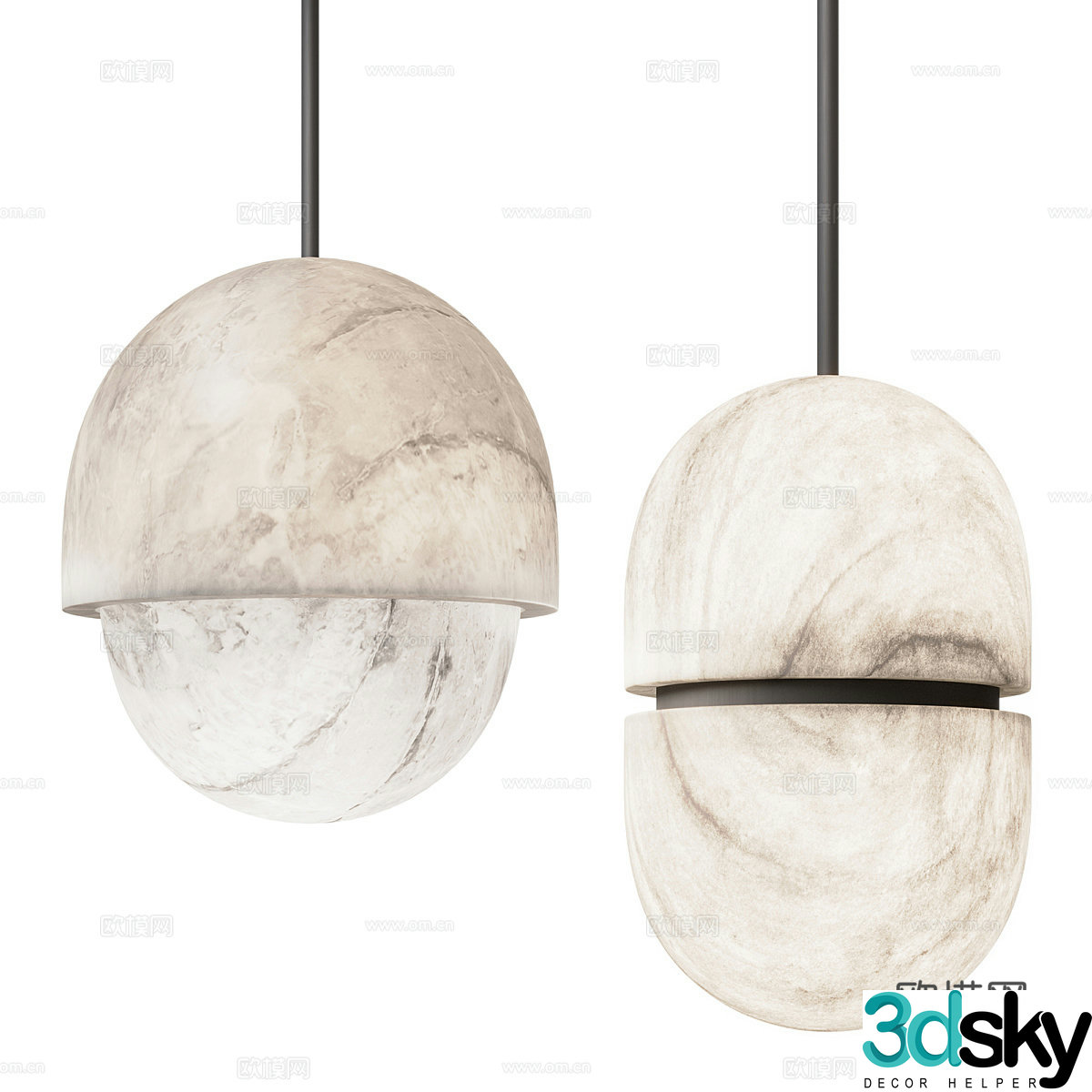 New Chinese style stone decorative chandelier 3D model