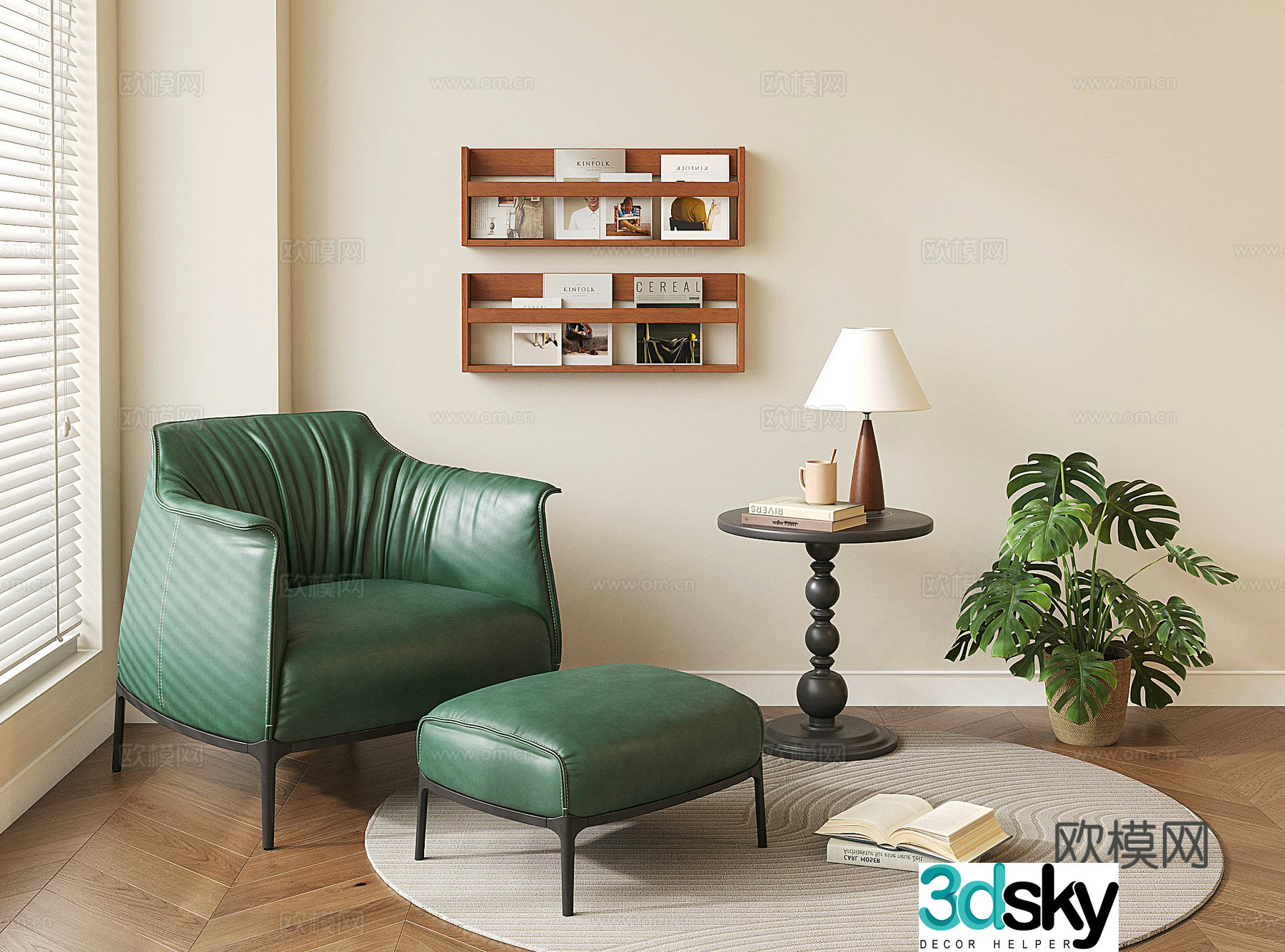 French retro single sofa leather sofa leisure chair sofa chair 3d model