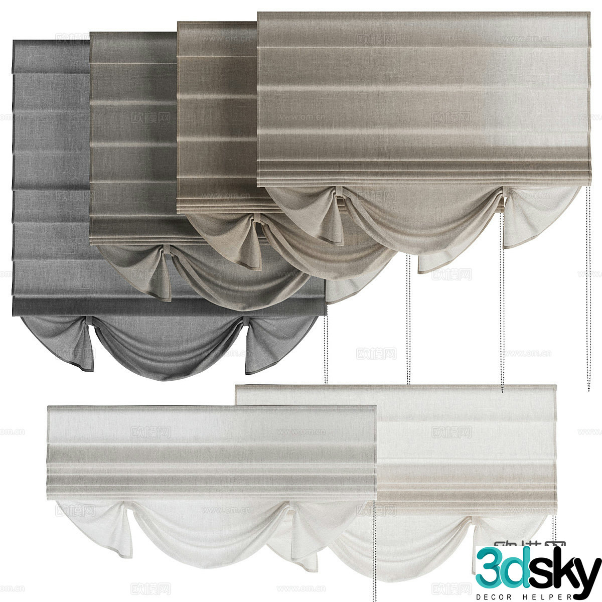 New Chinese Roman curtain 3D model