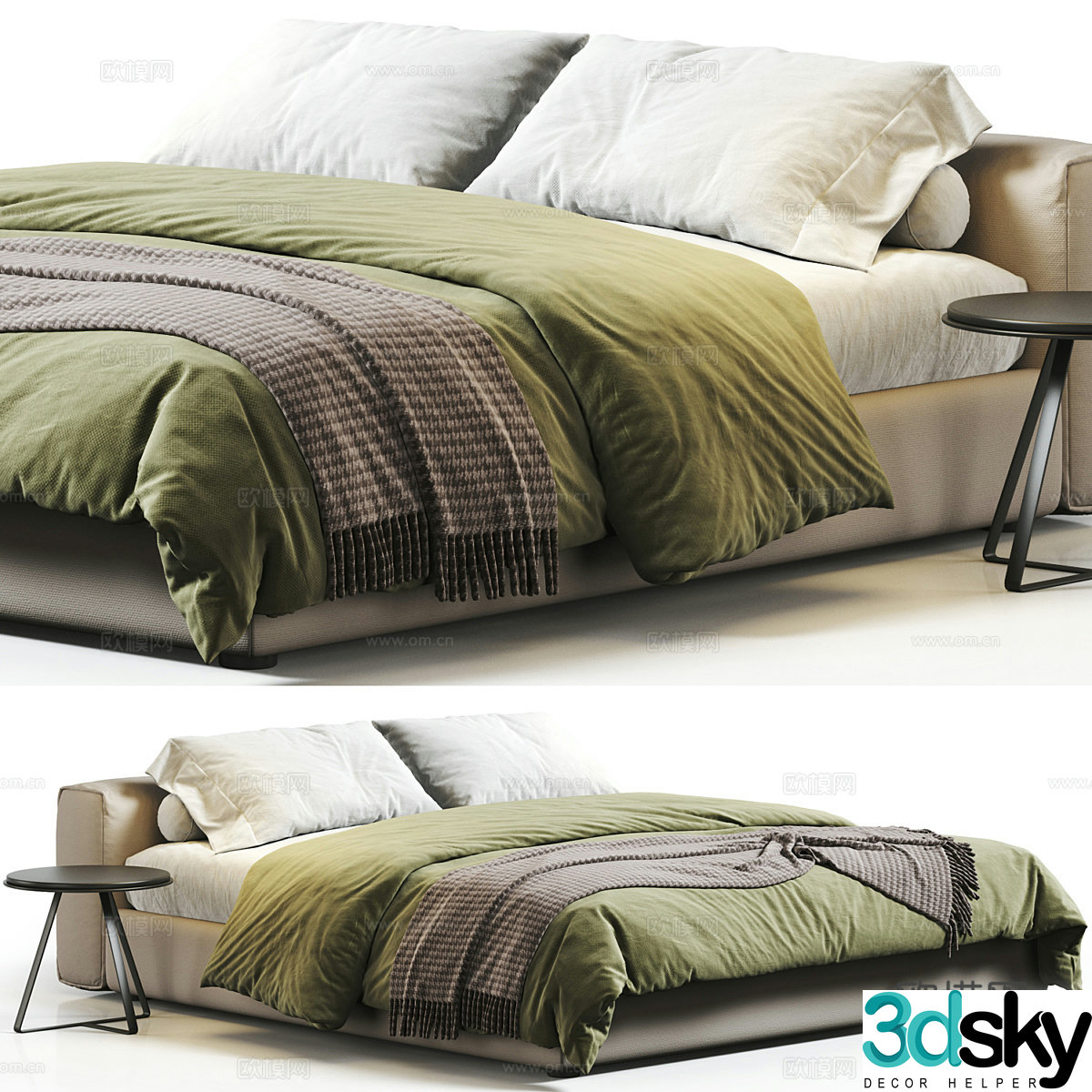 Modern Italian Cappellini Fabric Double Bed 3D Model