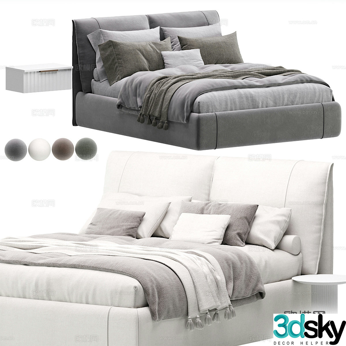 Modern Italian Vailor fabric double bed 3D model