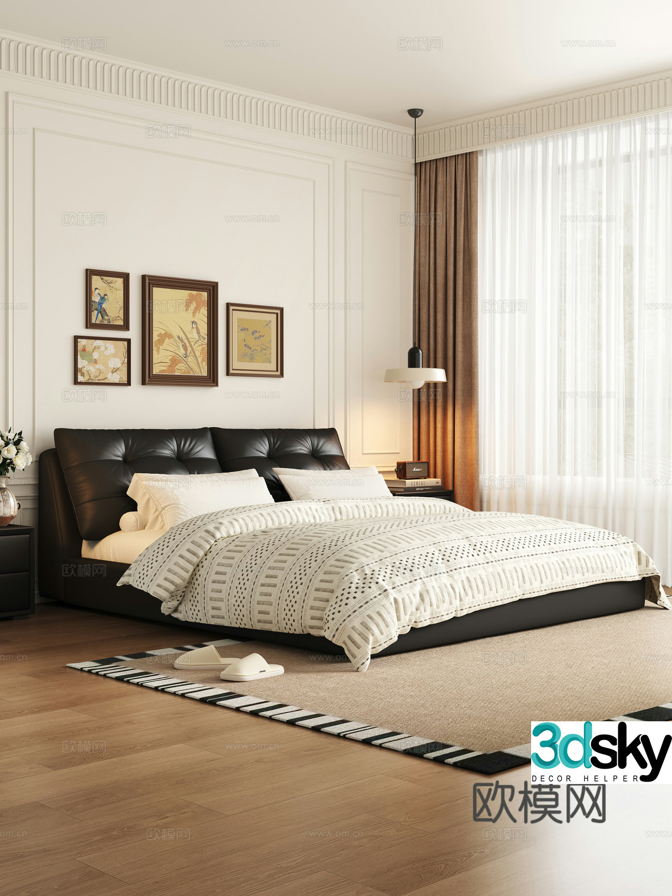 Modern medieval style bedroom double bed 3d model