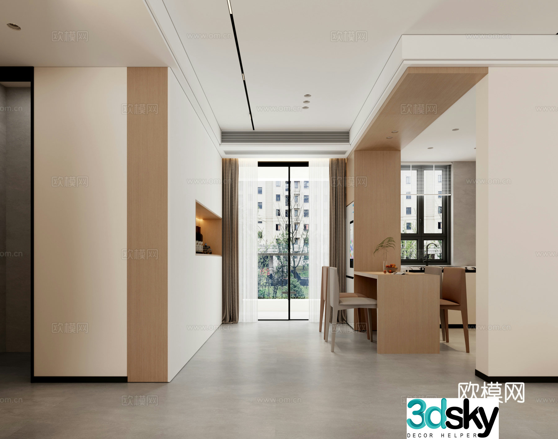 Modern dining room open kitchen 3d model