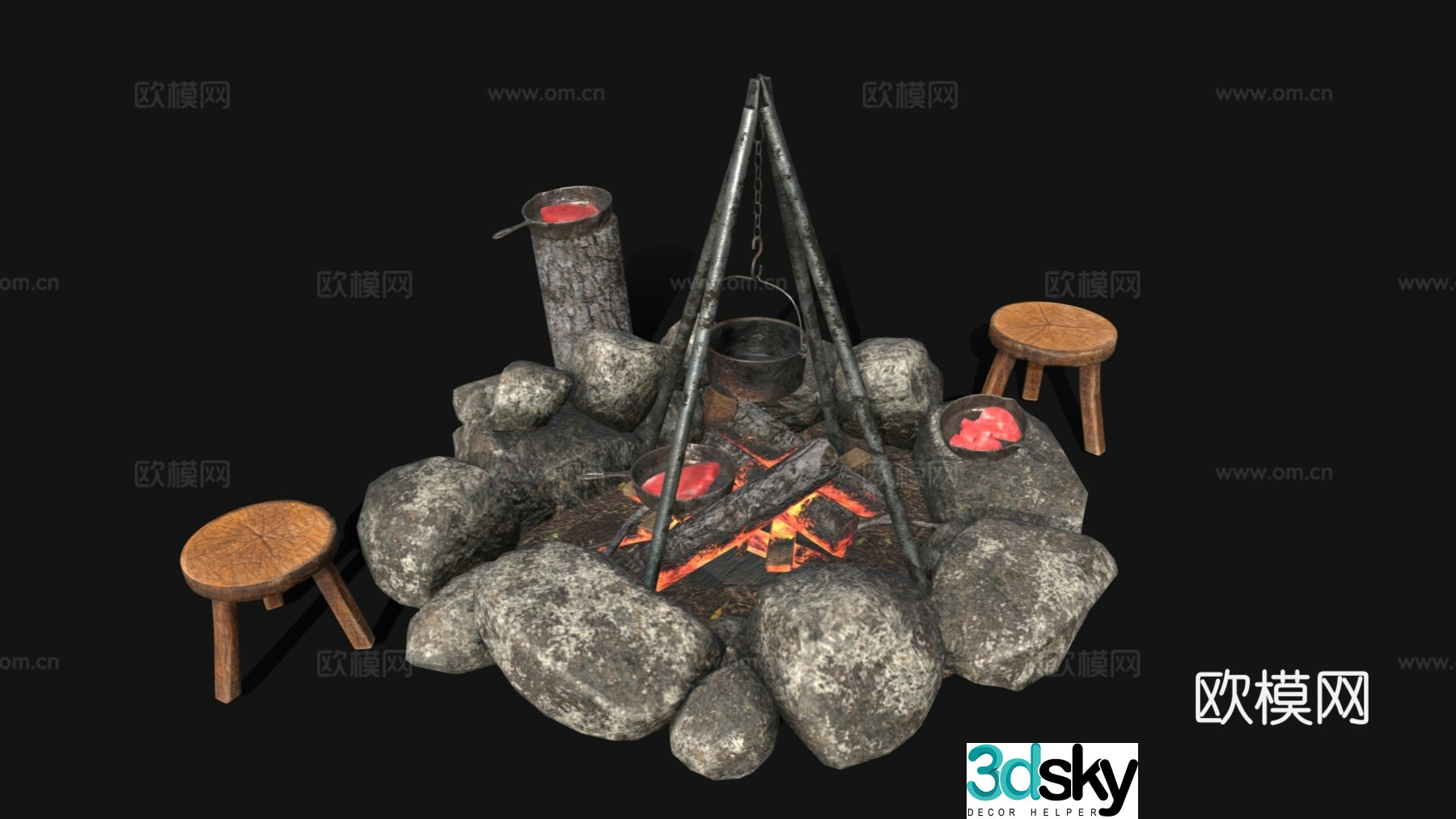 Modern Other Sketches Bonfire Fire Flame Camping Bonfire 3D Model