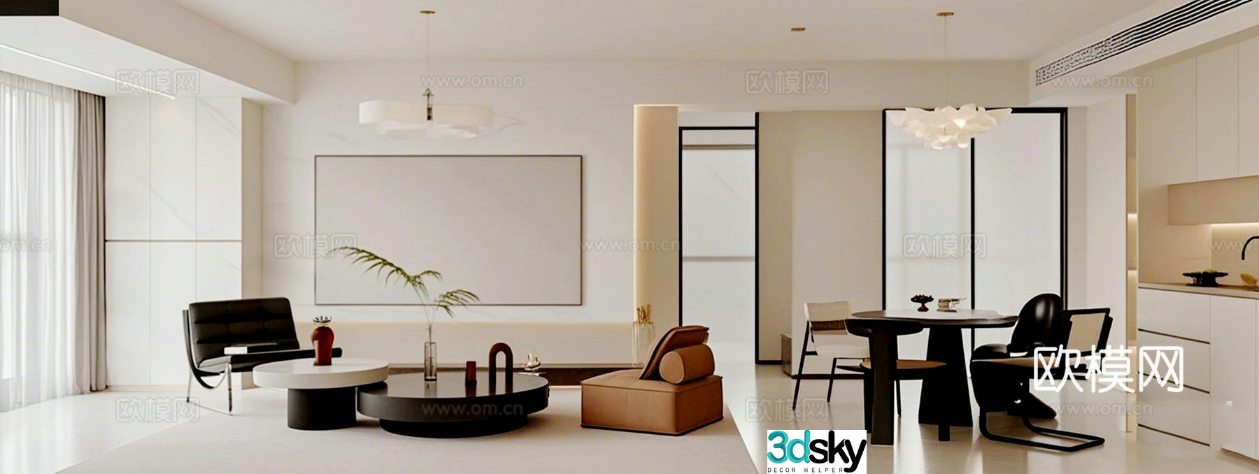 Modern minimalist living restaurant 3d model