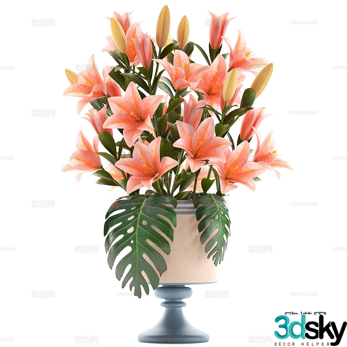 Flowers and lily flowers vase decoration 3d model