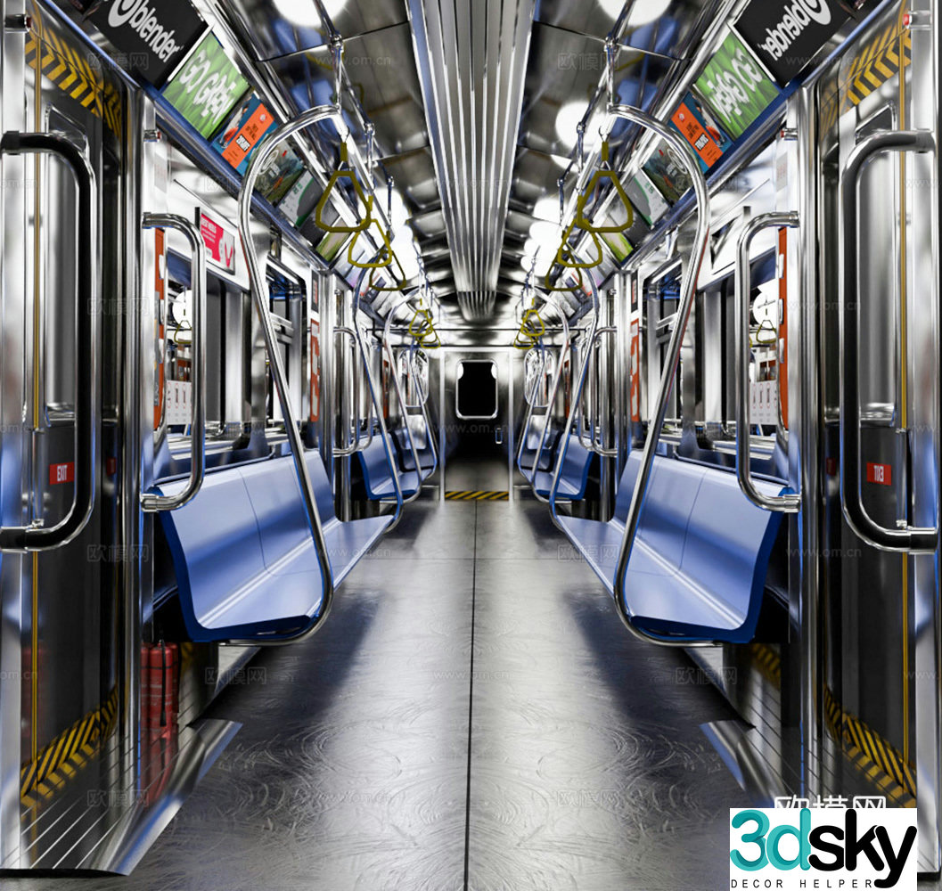 Modern subway carriage subway train interior subway interior subway interior decoration 13d model