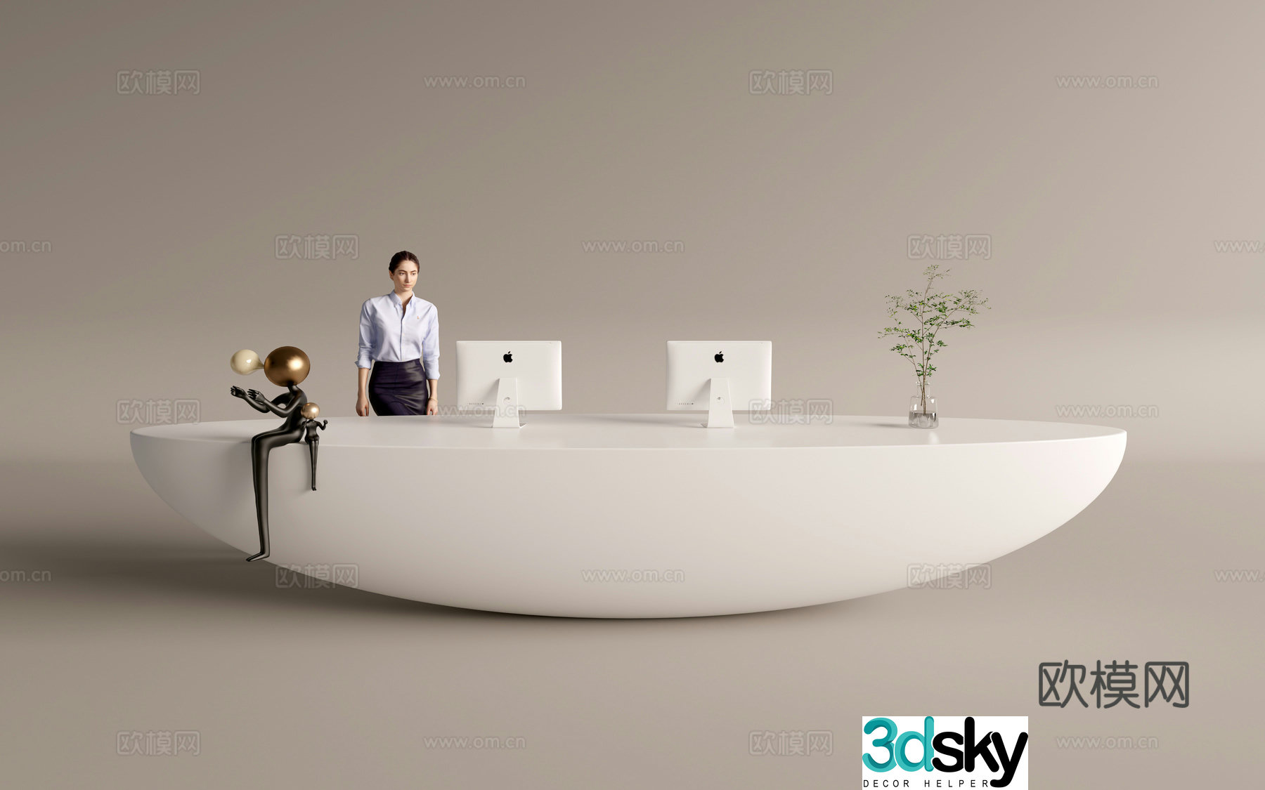Modern company front desk reception area bar reception desk service desk 3d model