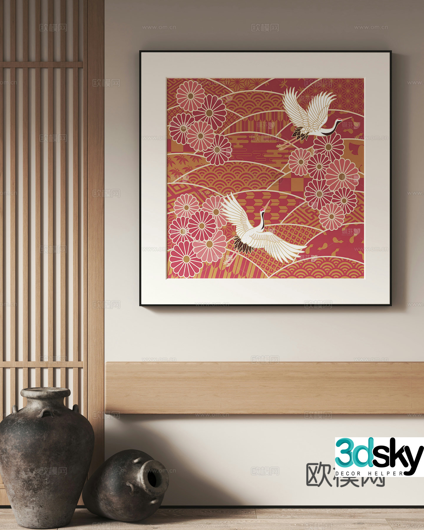 Middle-aged style decoration hanging paintings Ceramic ornaments 3D model