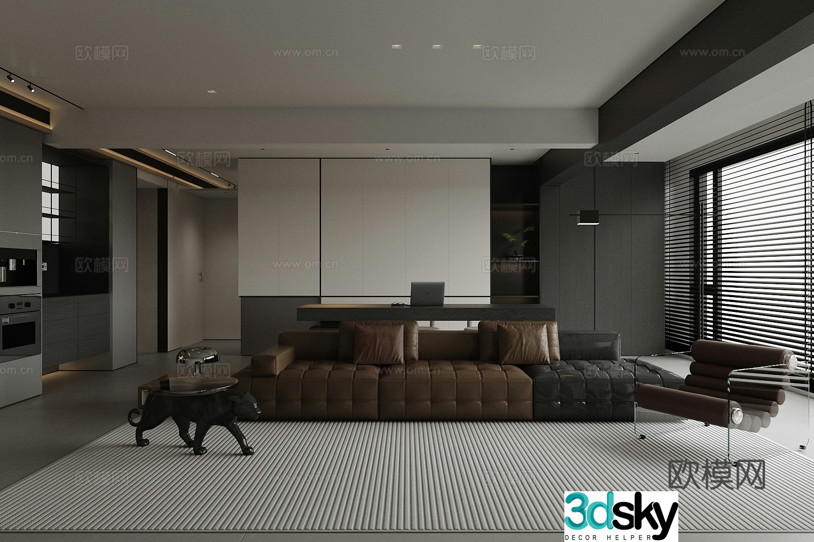 Italian light luxury home living room large living room black and white and gray living room horizontal living room living room design 3D model