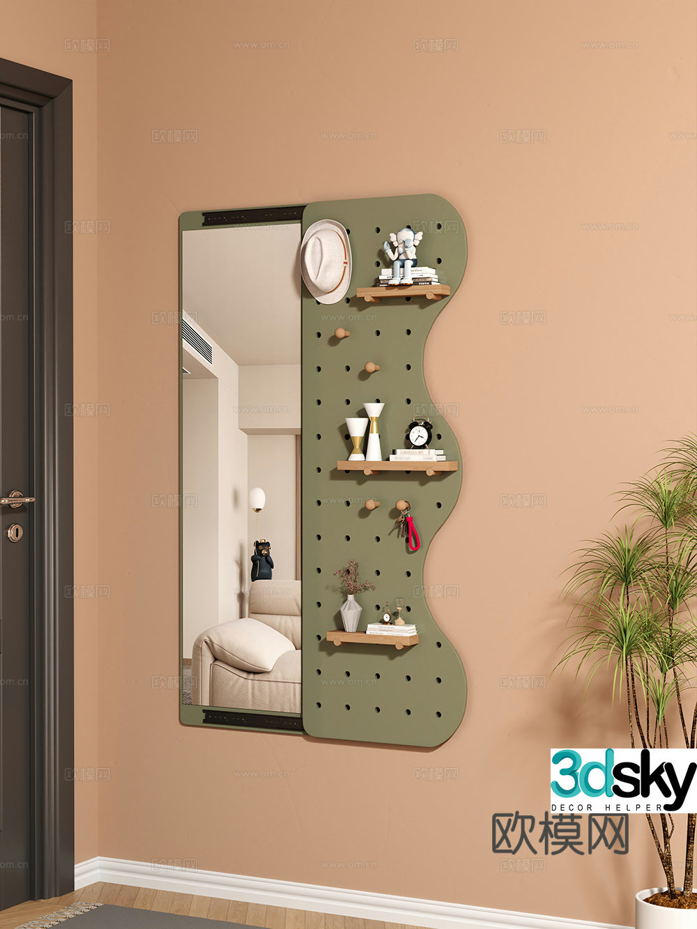 Simple storage rack Decorative rack Hole board Full-body mirror 3D model