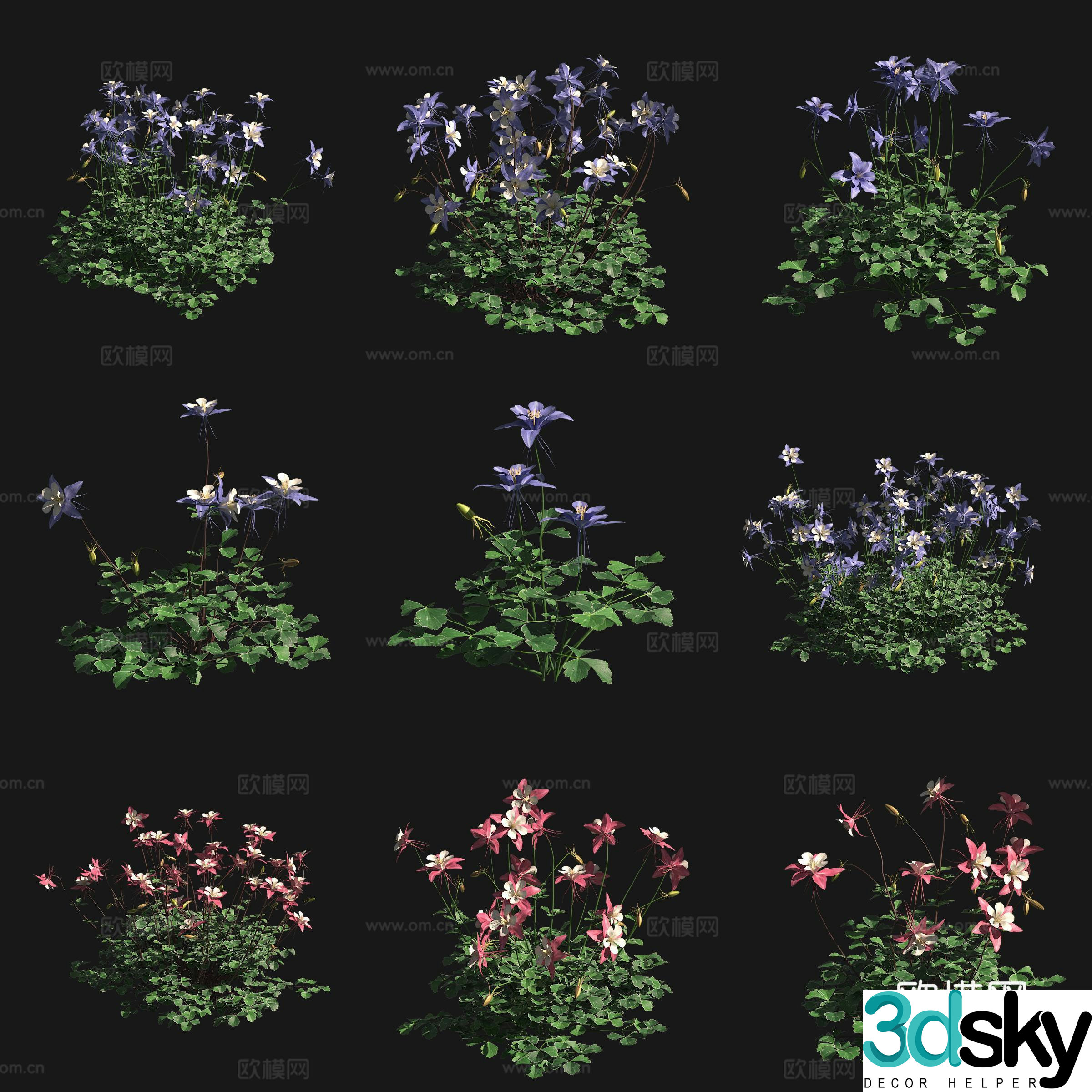 Blue Flowers and Flocks Flowers and Plants 3D Model