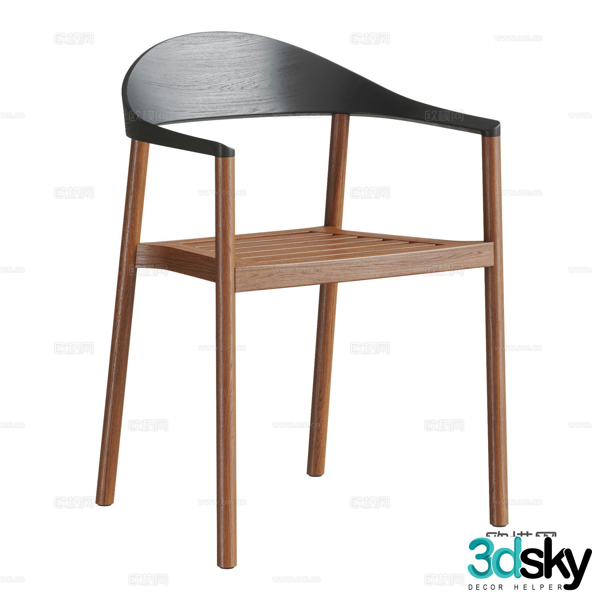 Medium style single chair combination solid wood single chair dining chair book chair MONZA armchair rest 3d model