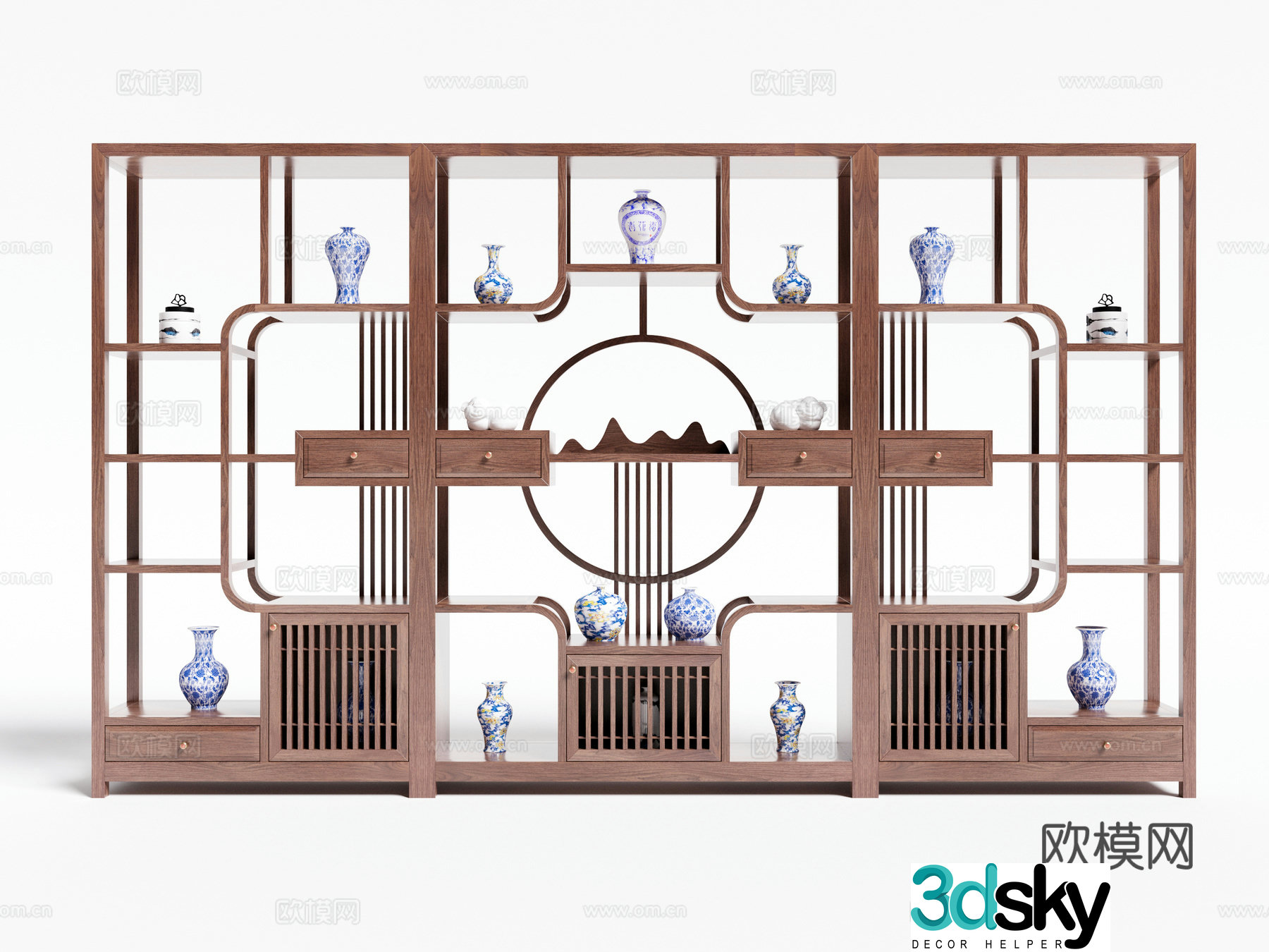 New Chinese style antique shelf decorative cabinet 3D model