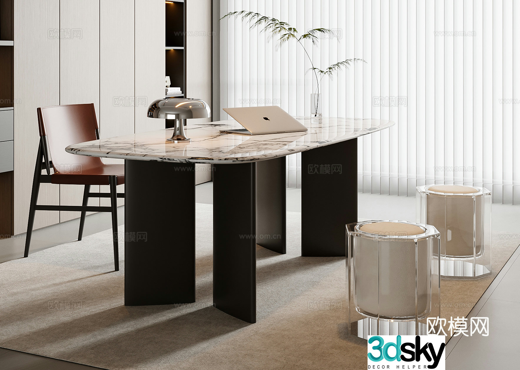 Italian desk and chair combination 3D model