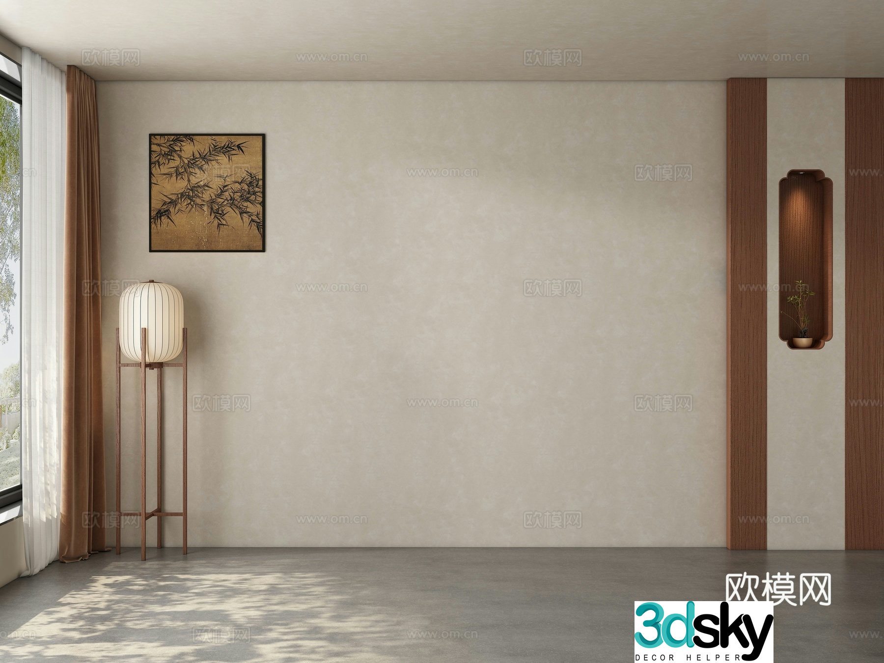 Middle style restaurant tea room living room background wall 3d model