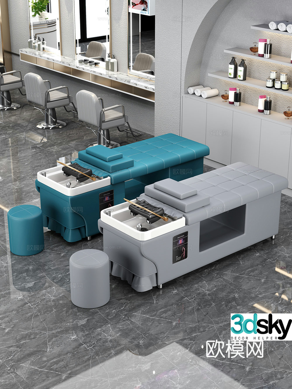 Hair wash bed barber shop hairdressing area 3d model