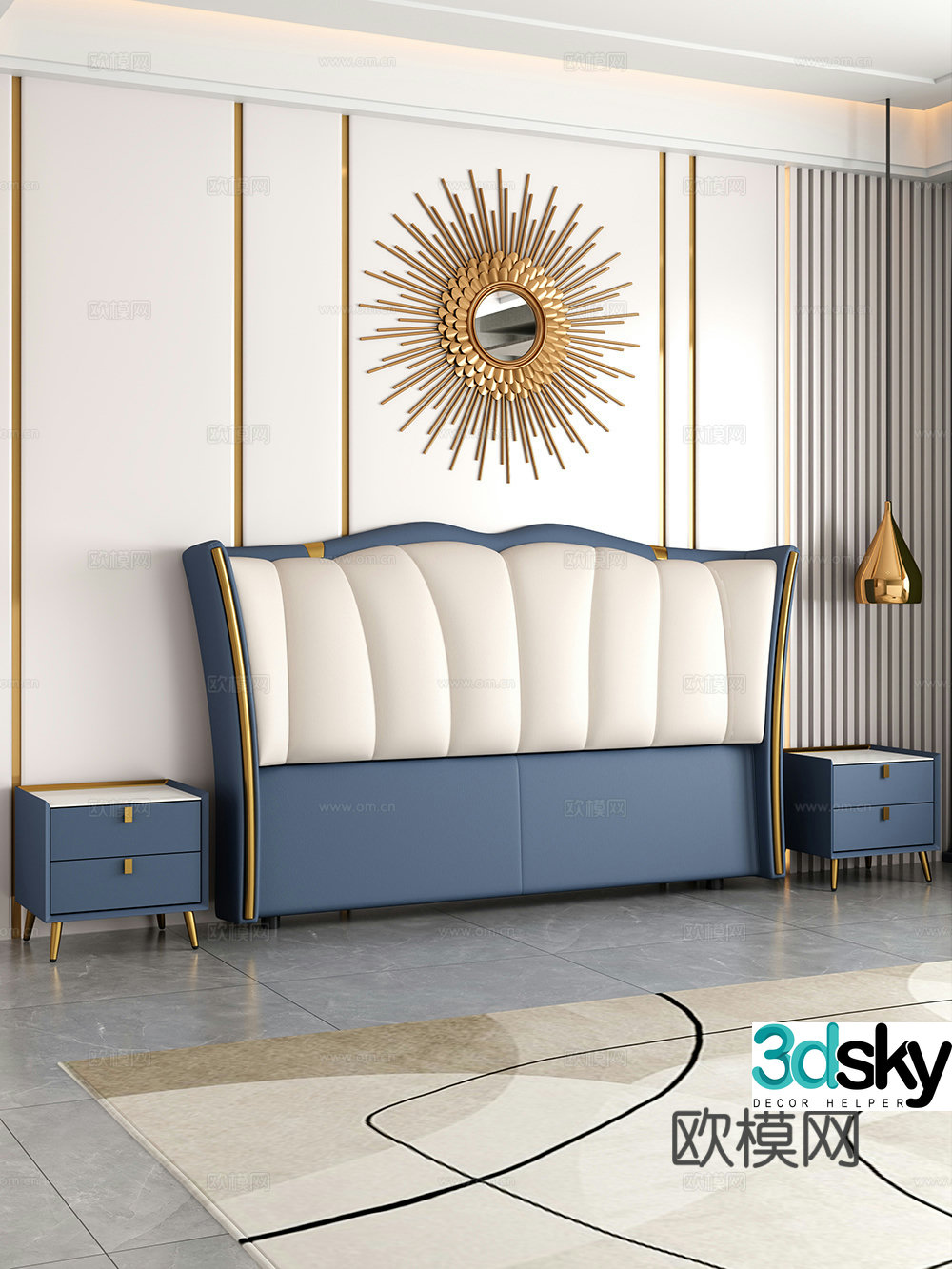 Modern bedroom Bedside double bed nightstand 3d model