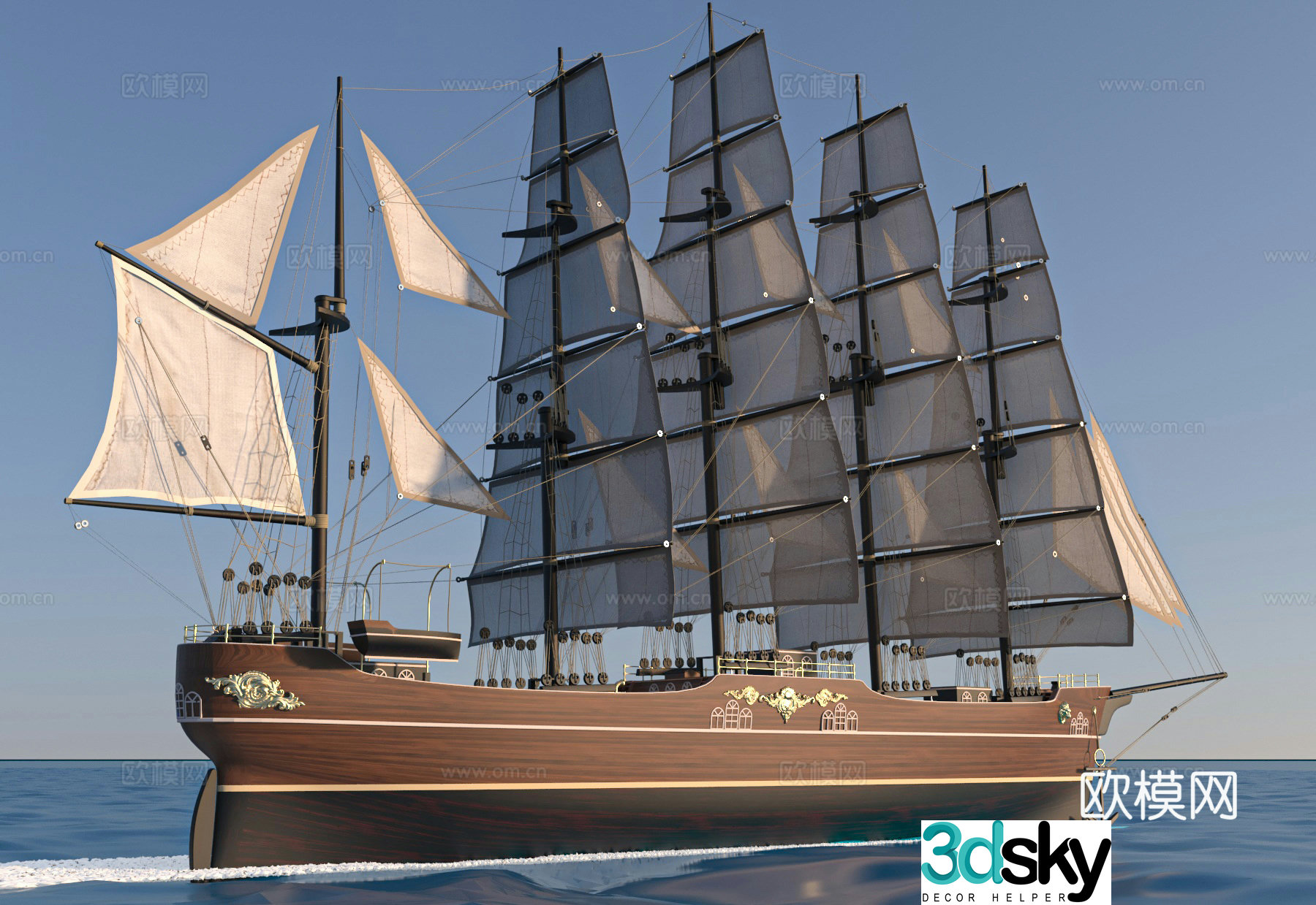 European retro sailing sailing 3d model