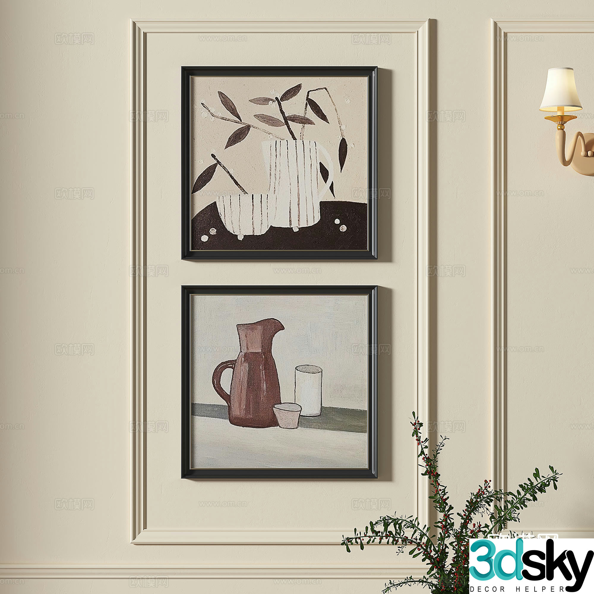 French retro medieval decorative painting 3d model