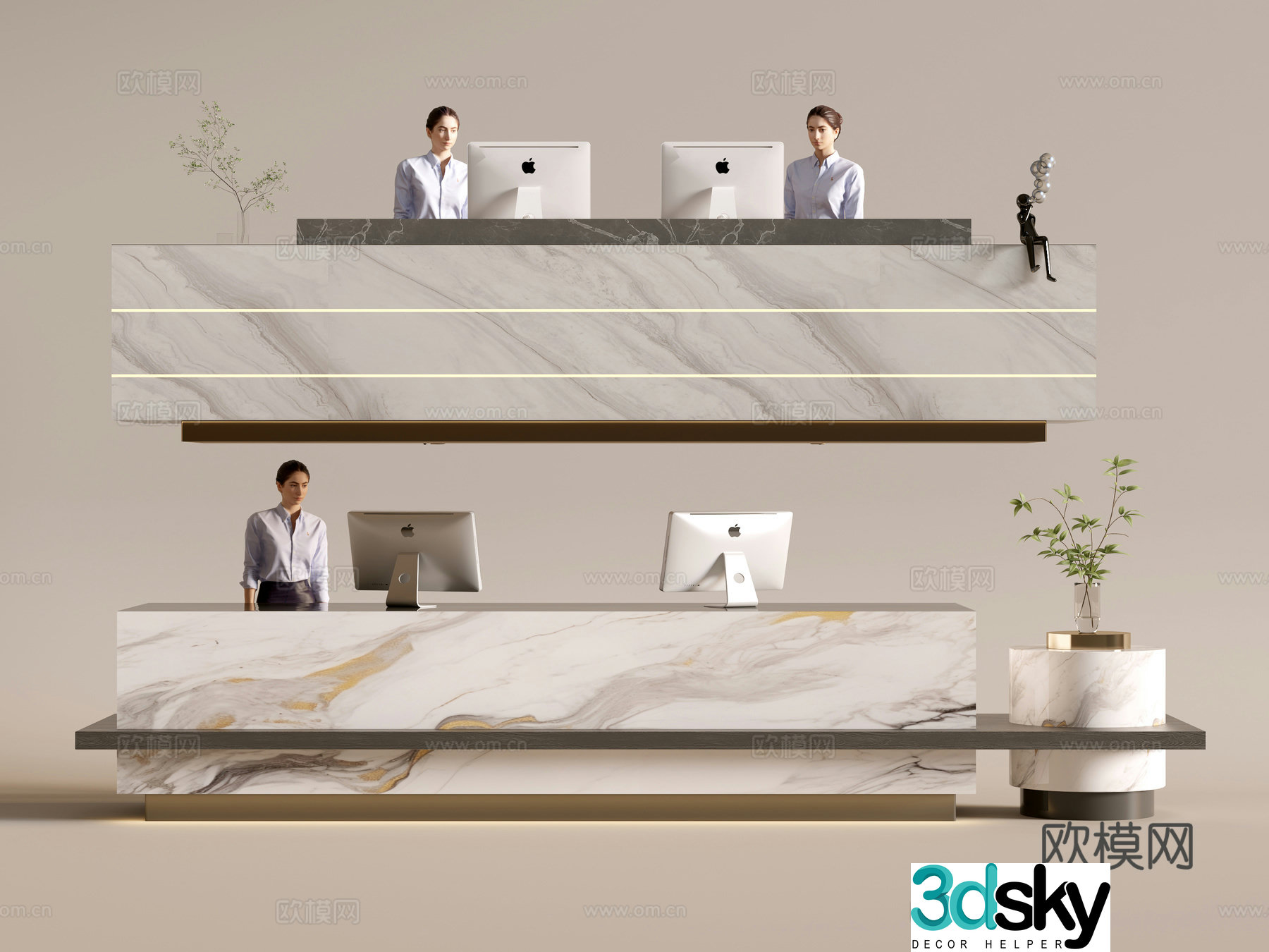 Modern company front desk reception area bar reception desk service desk 3d model