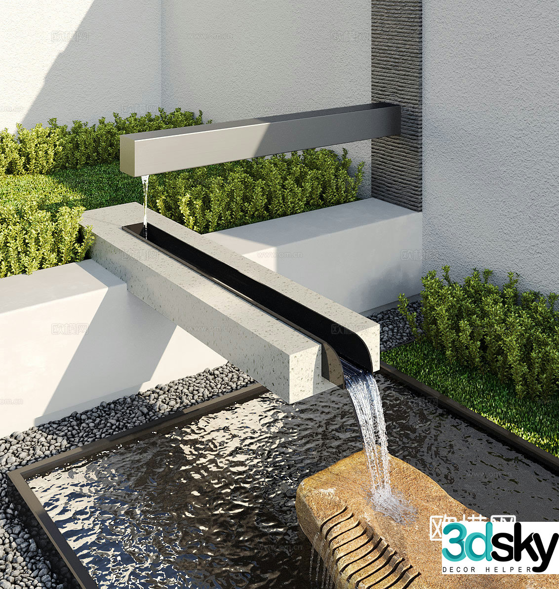 Modern water landscape garden waterscape stacked water pool 3d model