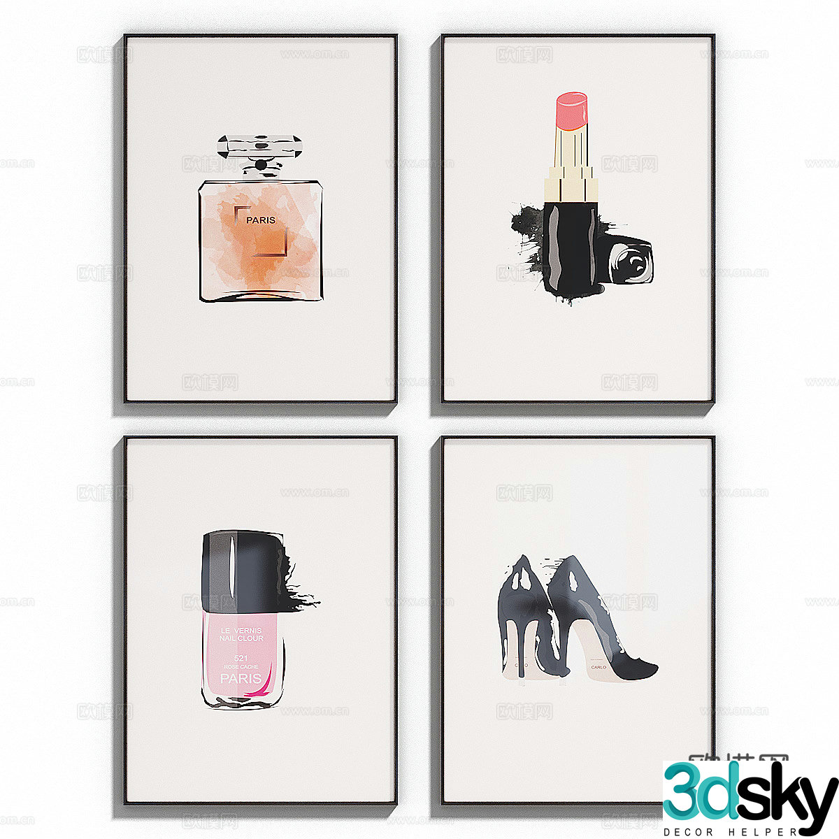 Modern girl room hanging painting 3d model