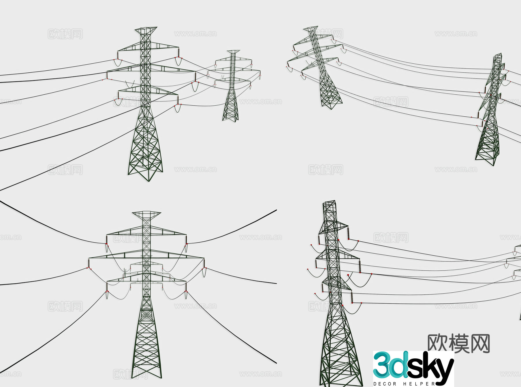 Modern high-voltage wires outdoor tower wires high-voltage wire transmission station power transmission tower high-voltage wire 3D model